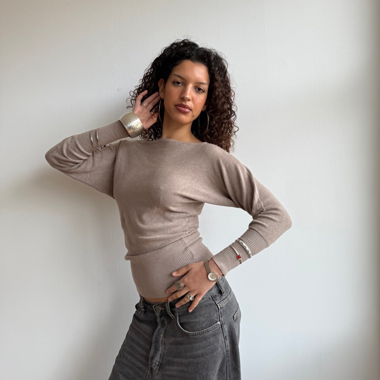 Beige slouchy knit jumper - Size S-M
