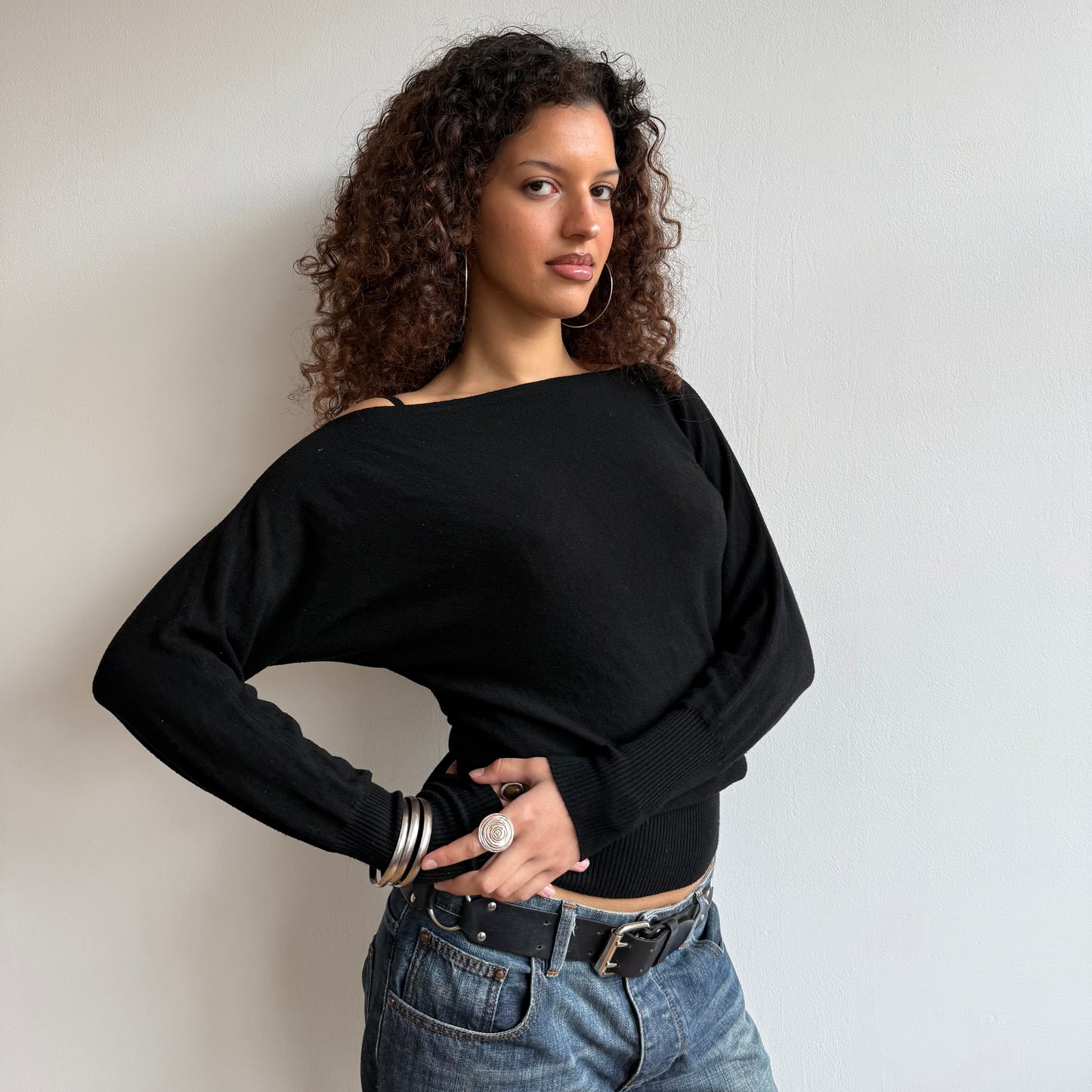 Black slouchy knit jumper - Size S