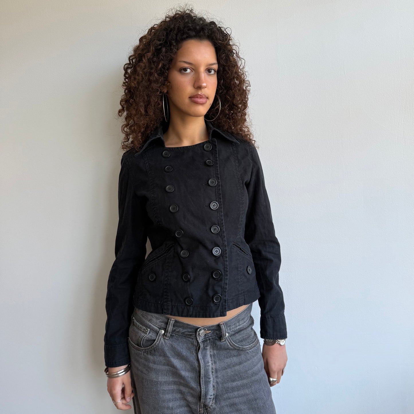 Black double breasted peacoat - Size S/M