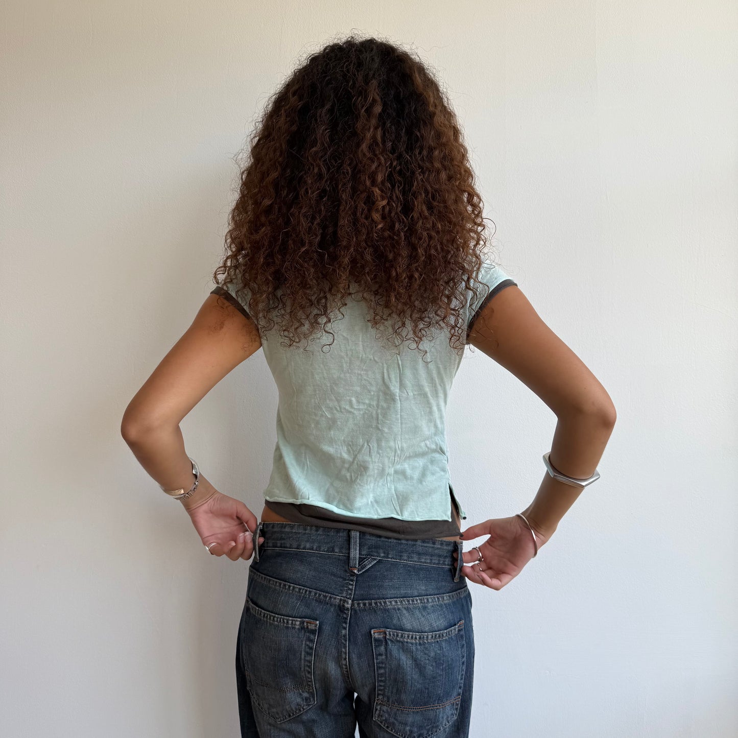 Turquoise + brown tshirt - Size S/M