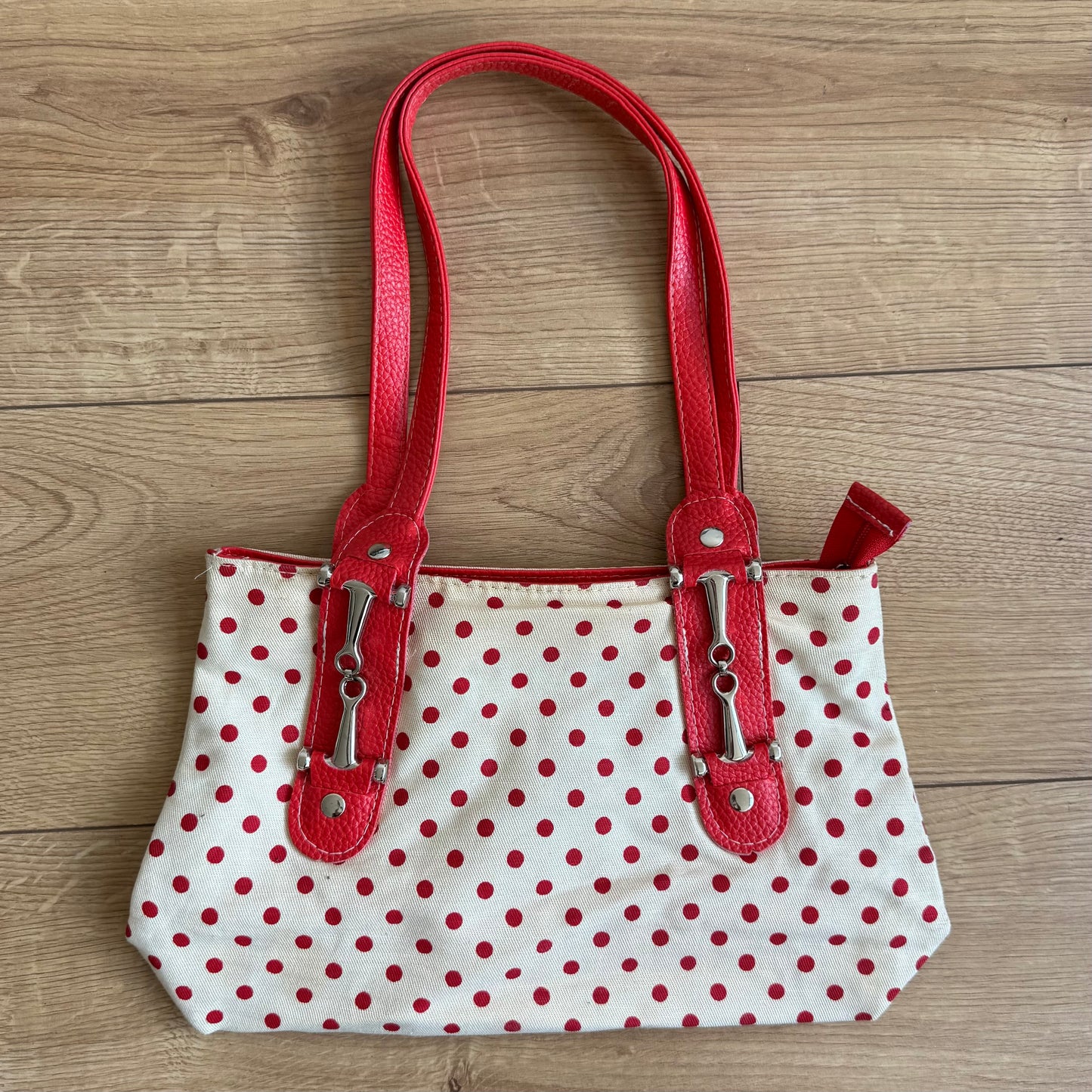Red polka dot bag
