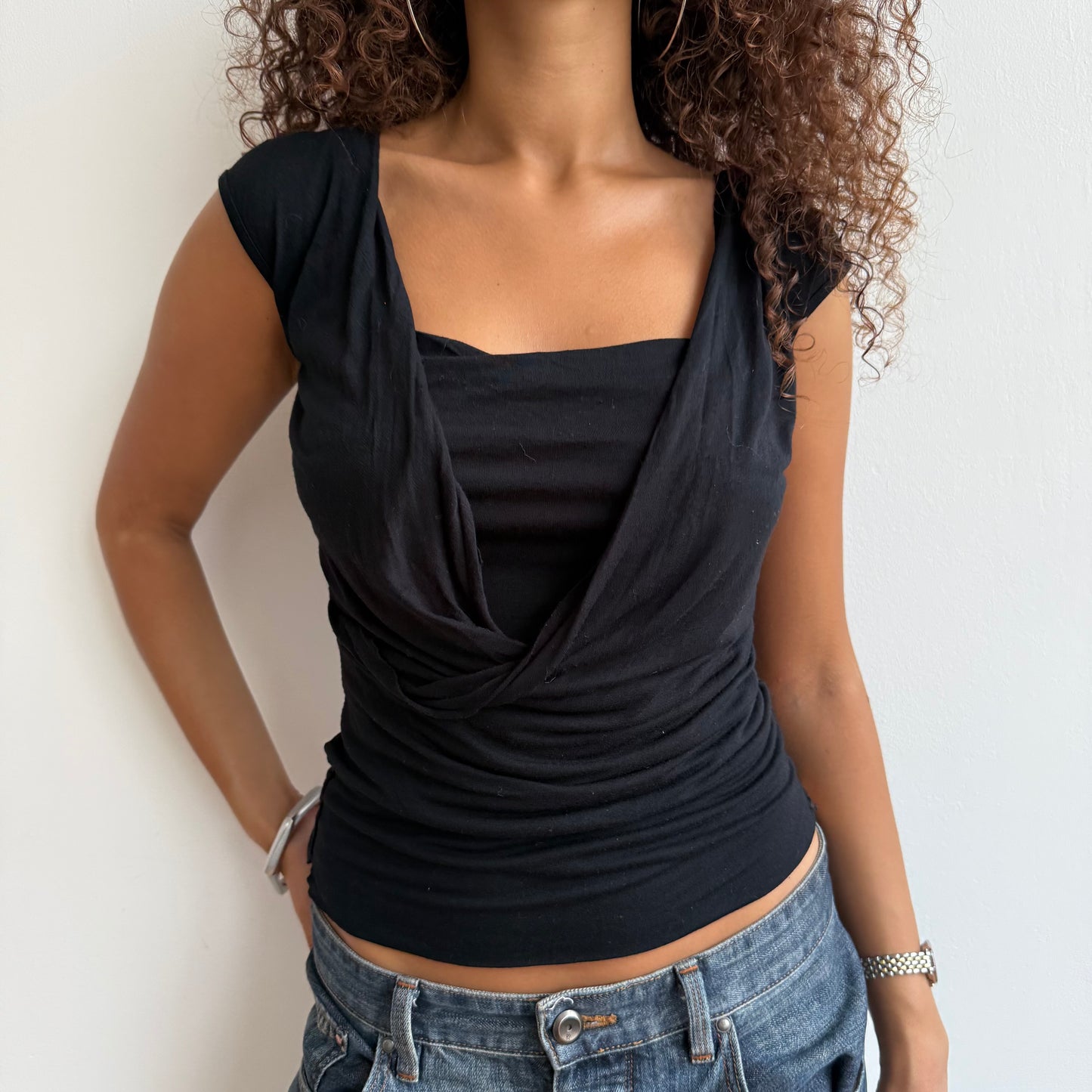 Black cowl front top - Size M