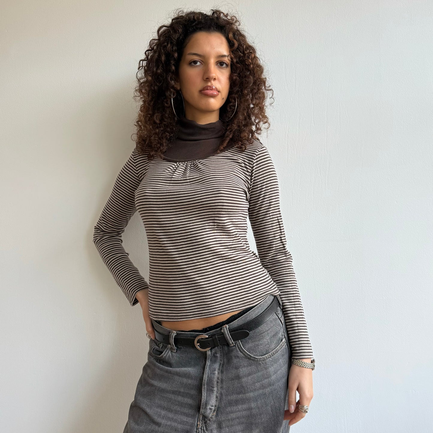 Brown double layer stripe top - Size S