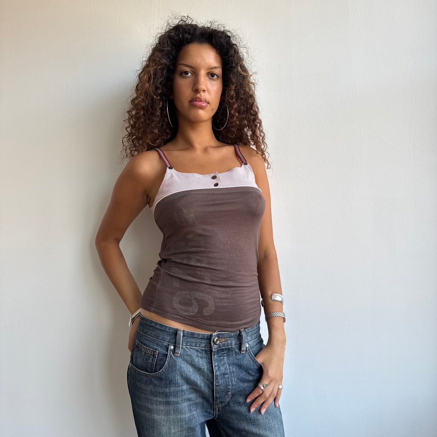 Brown stripe cami top - Size M