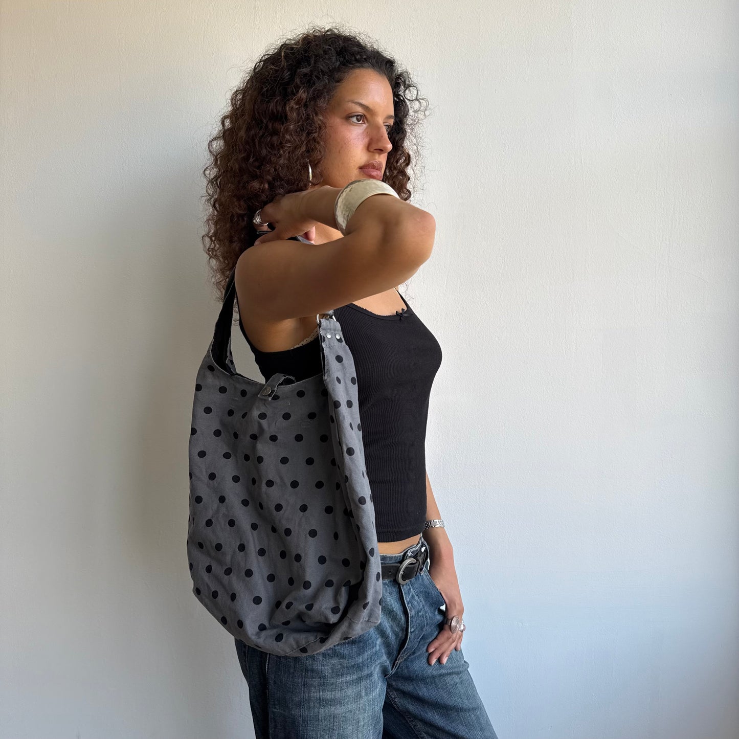 Grey polka dot bag