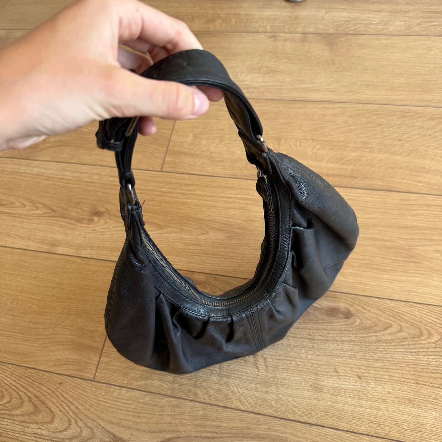 Black leather hobo bag