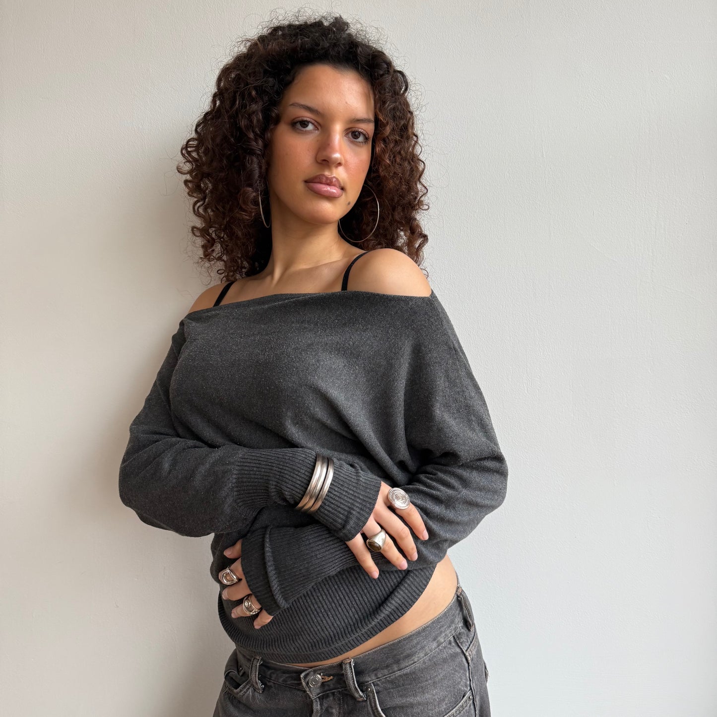 Grey slouchy knit jumper - Size S-M