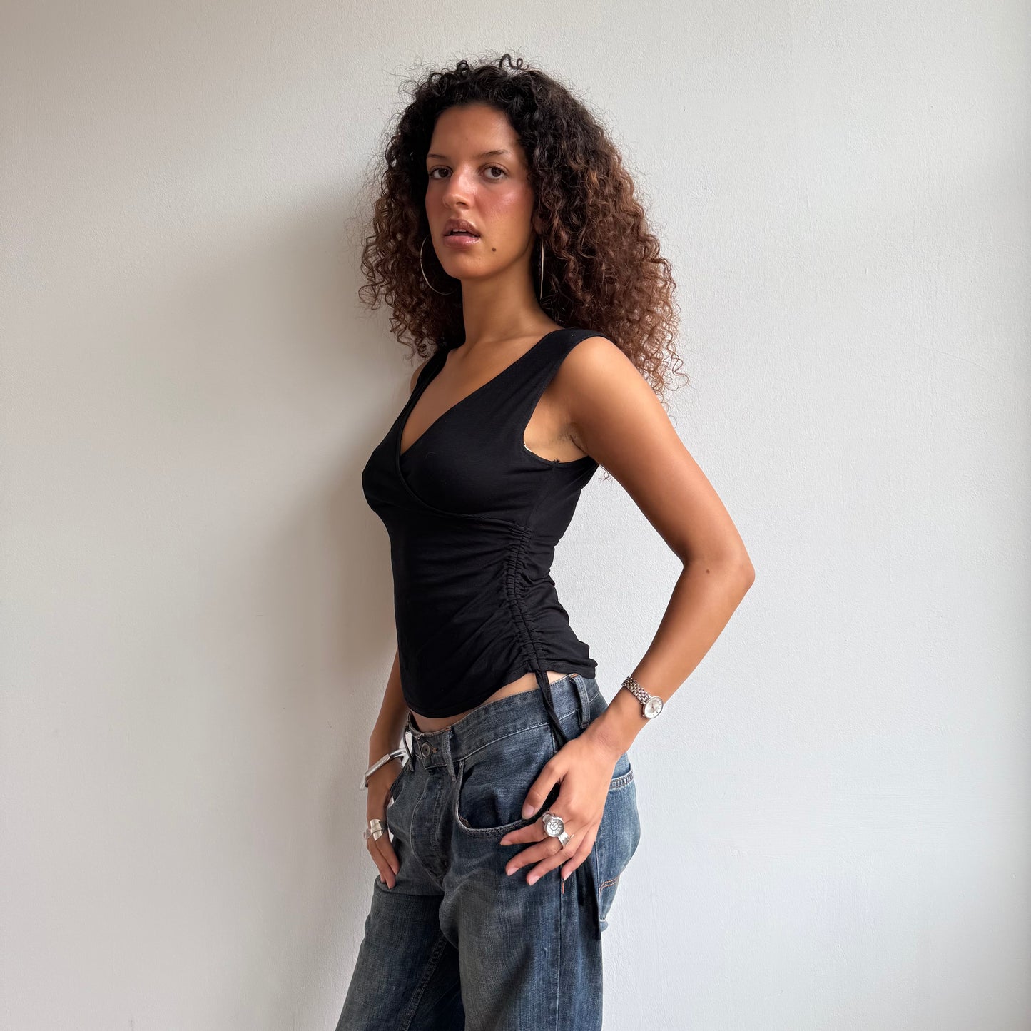 Black wrap ruched side top - Size M