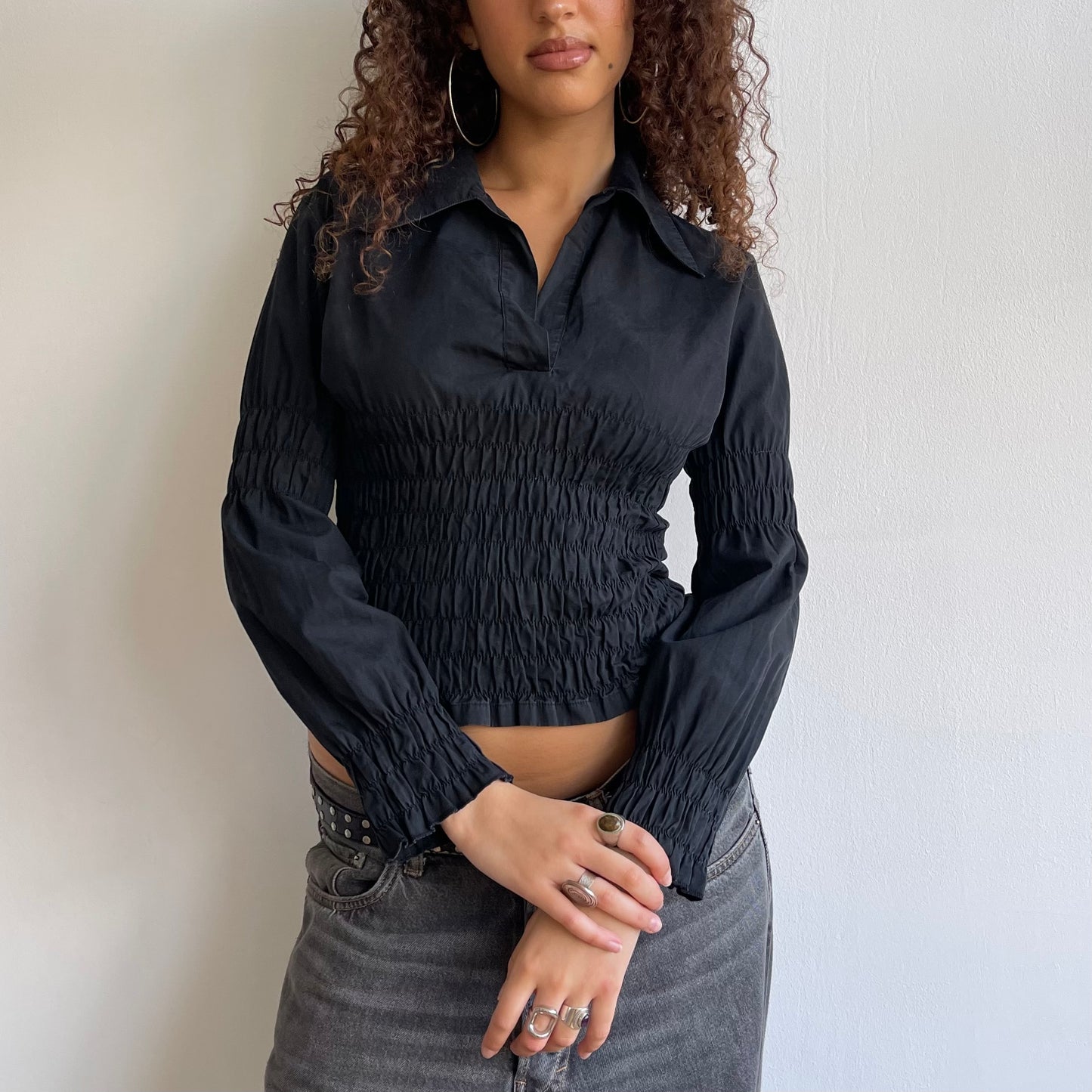 Black Cavalli ruched shirt - Size S