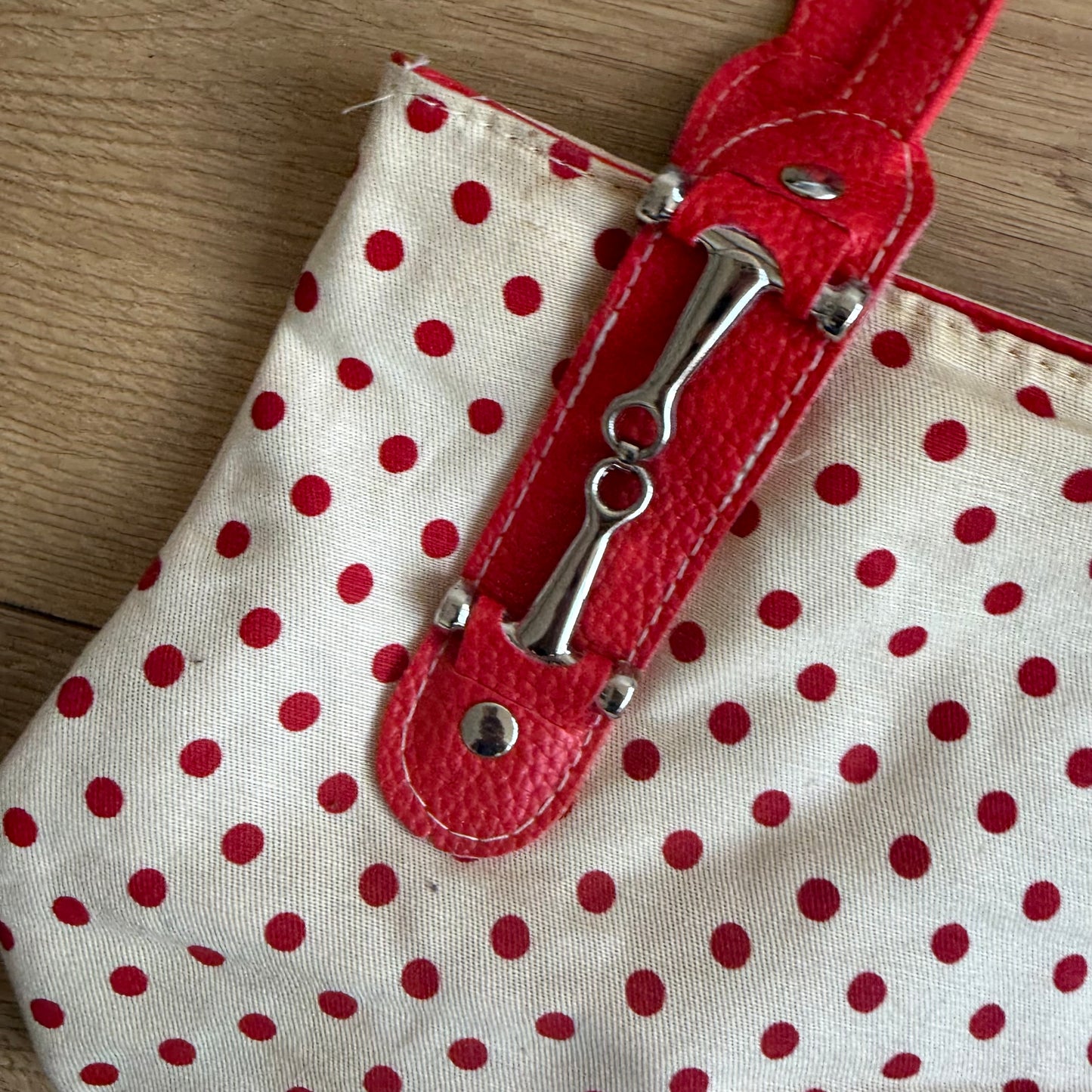 Red polka dot bag