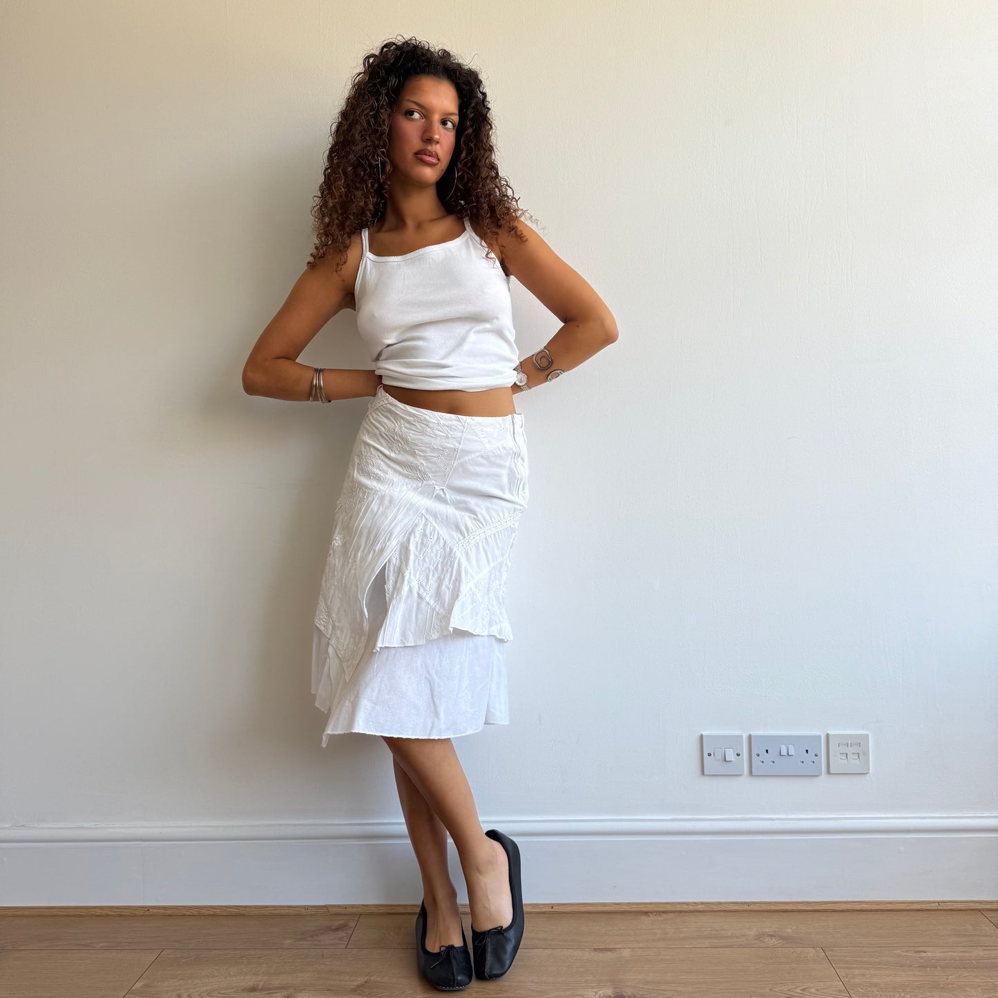 White patchwork broderie skirt - Size XS