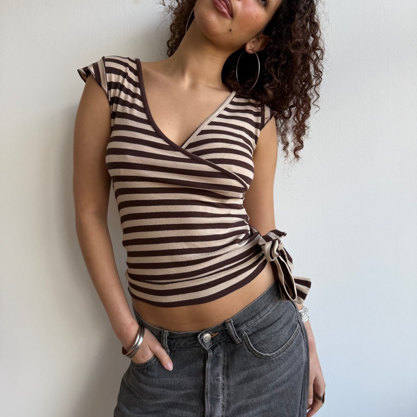 Brown and beige stripe top - Size S