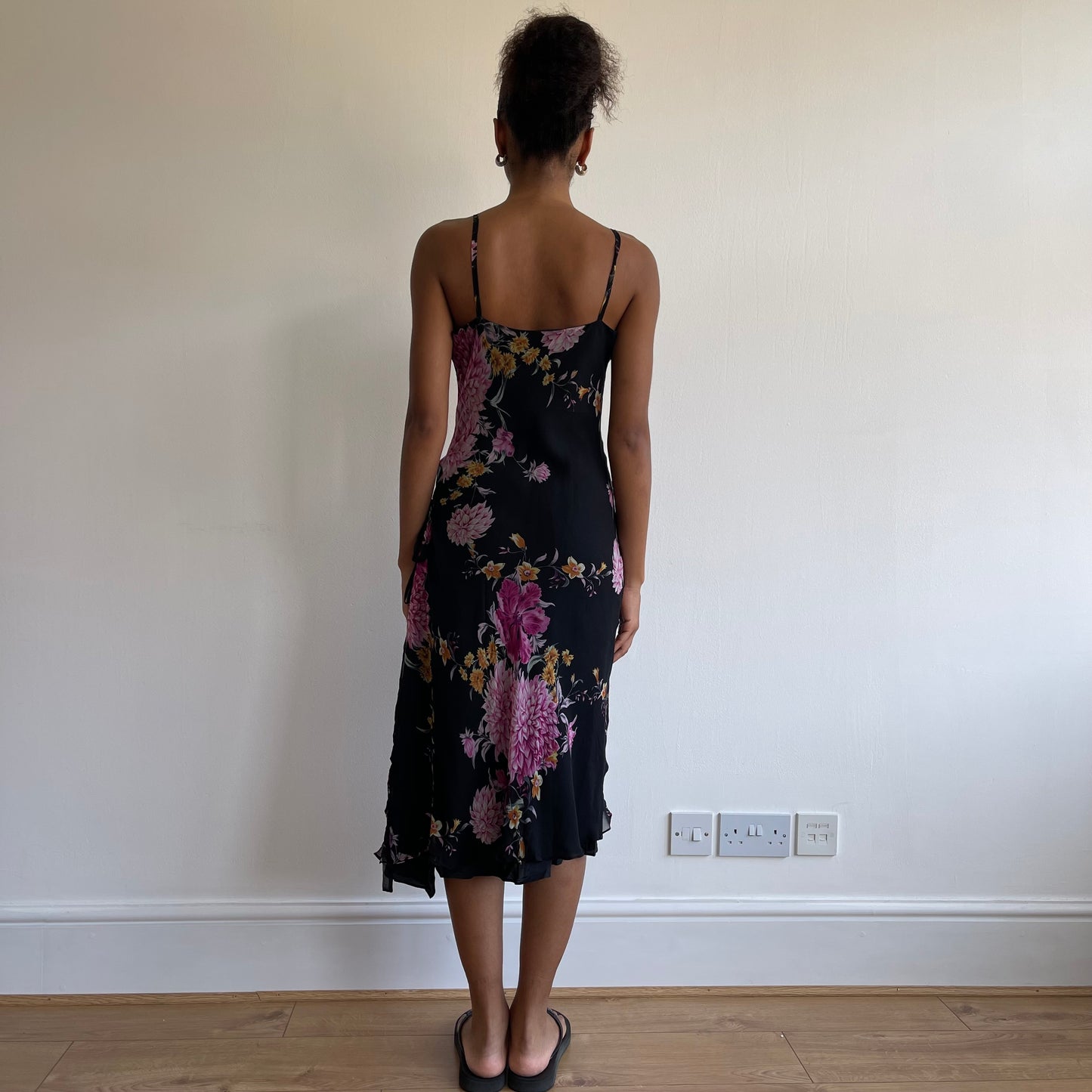 Black and purple floral midi dress - Size S