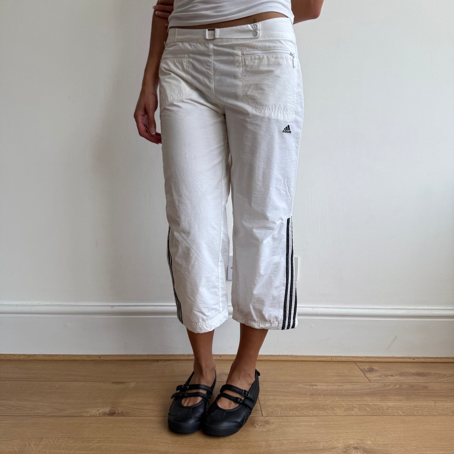 White Adidas belt capris - Size S/M