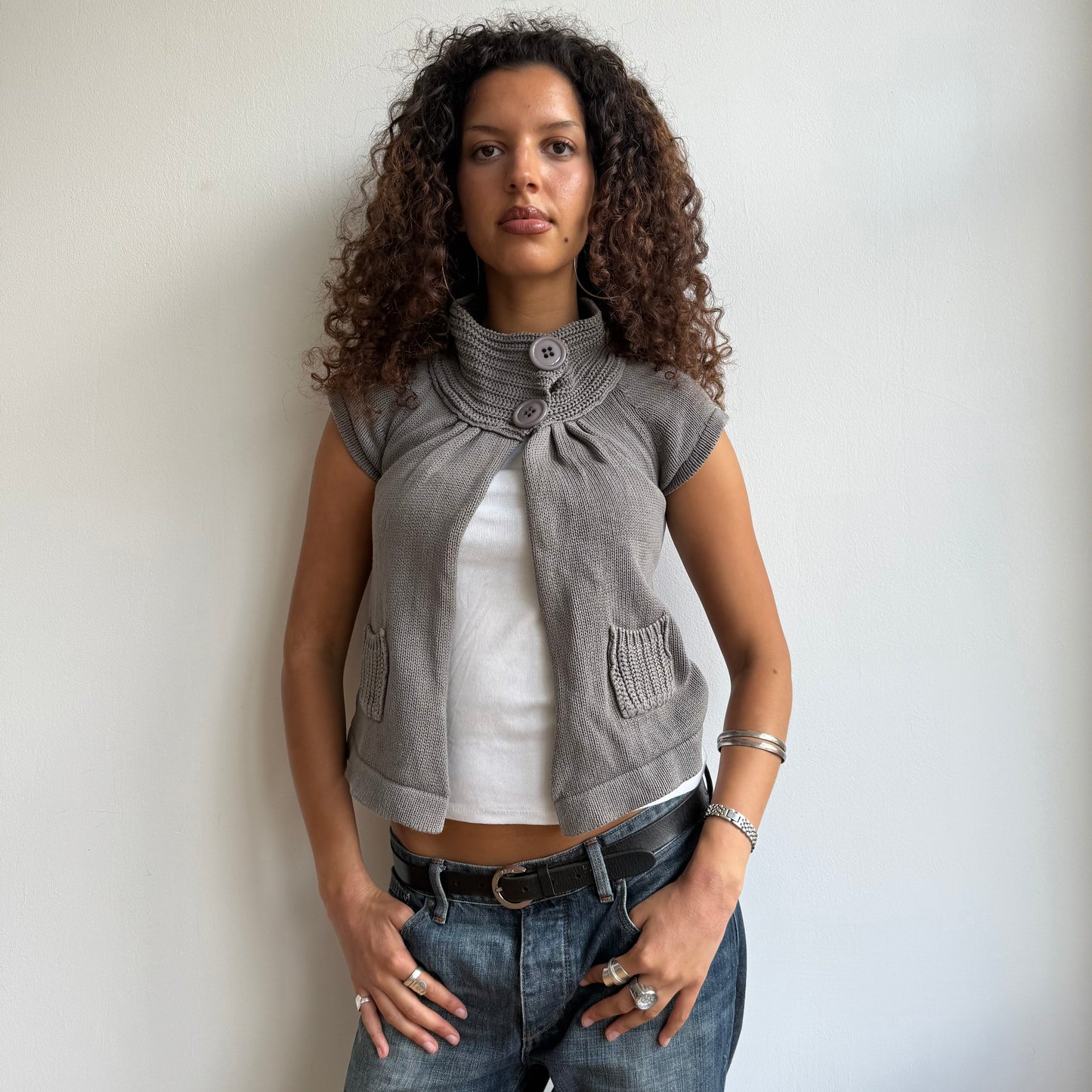 Grey button neck knit - Size S