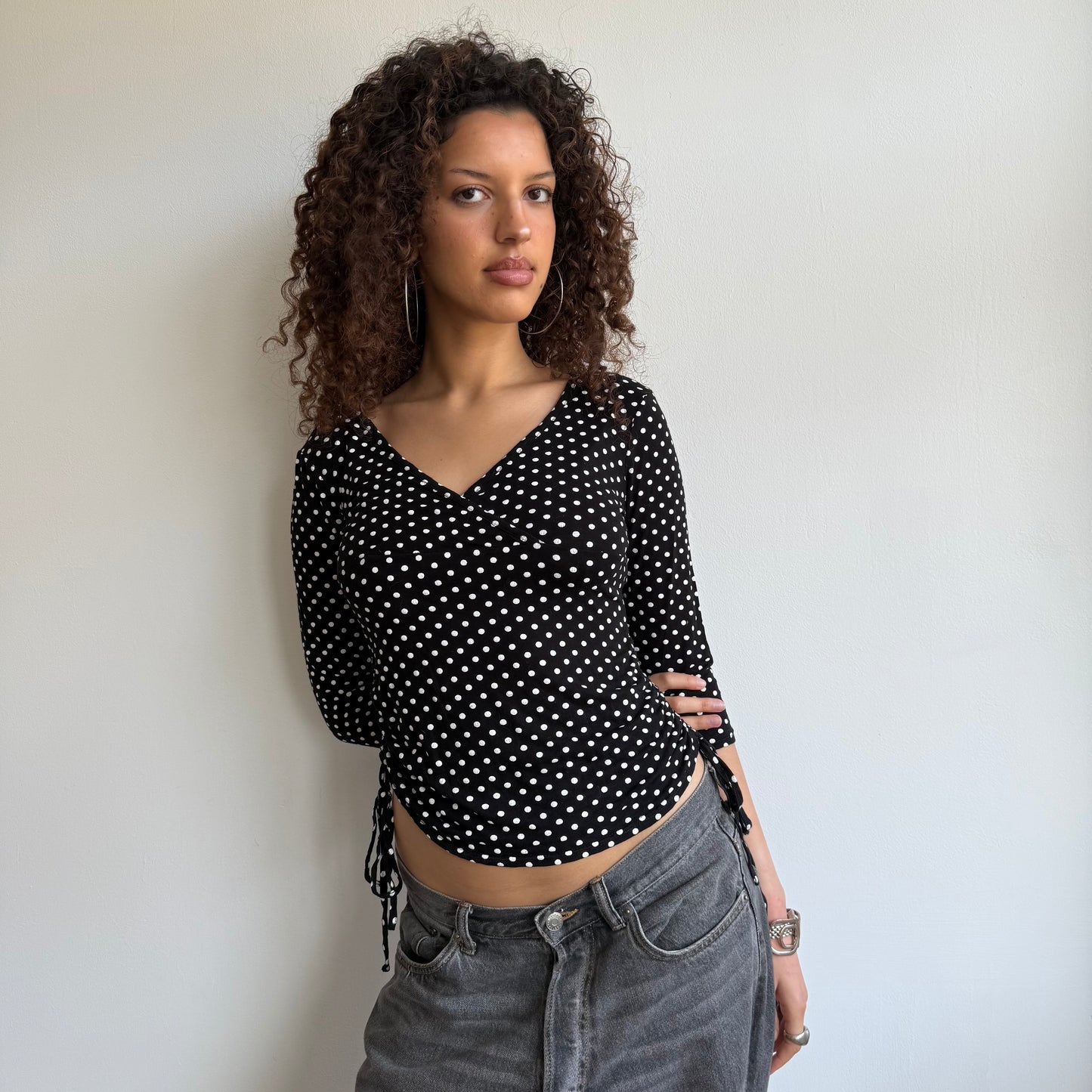 Polka dot ruched tie side top - Size S/M