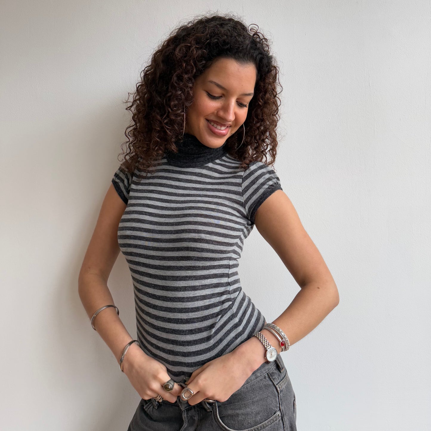 Grey stripe roll neck - Size S