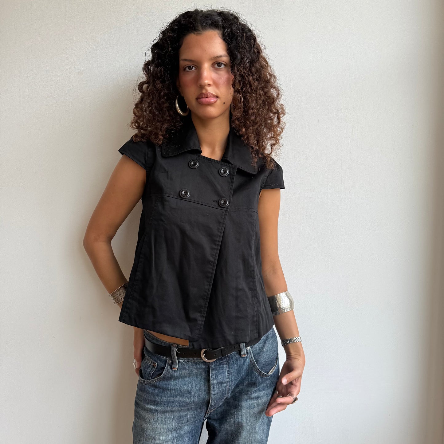 Black short sleeve peacoat - Size S