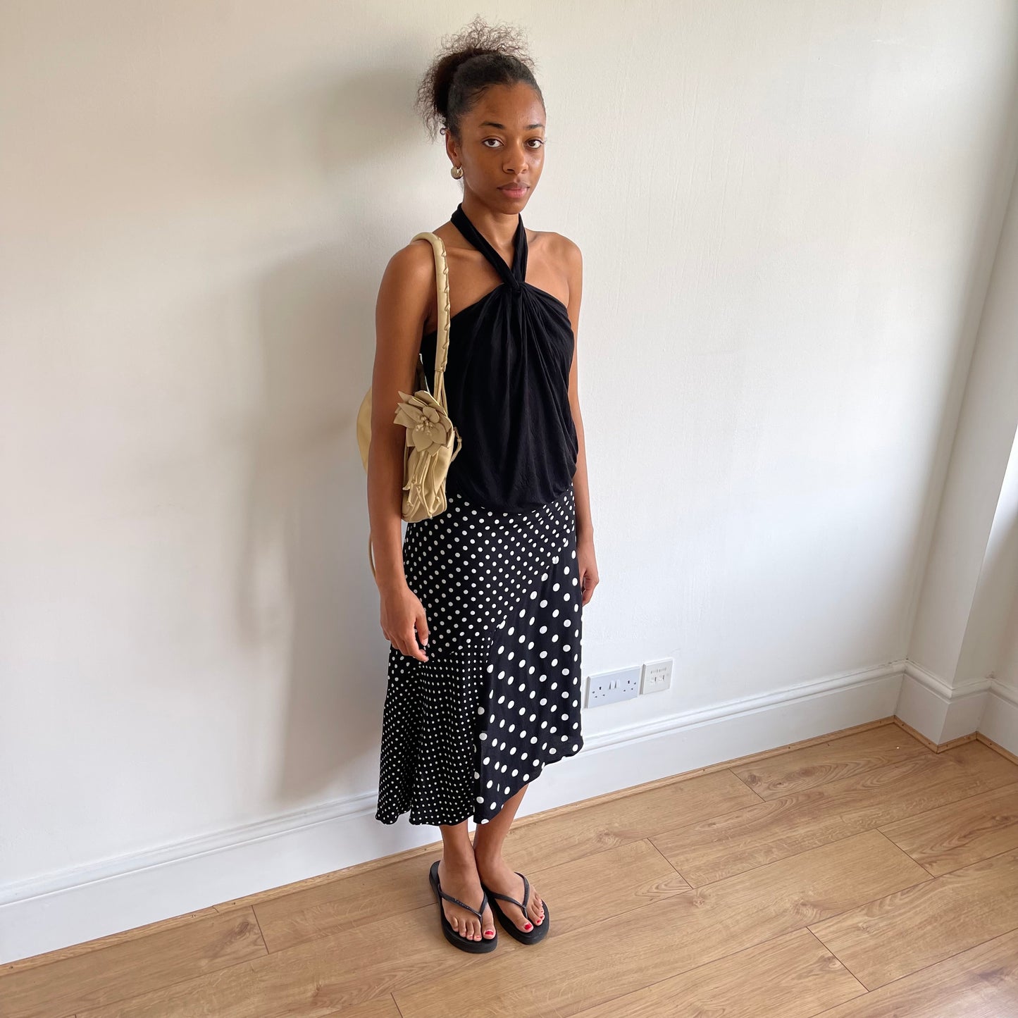 Black polka dot midi skirt - Size S