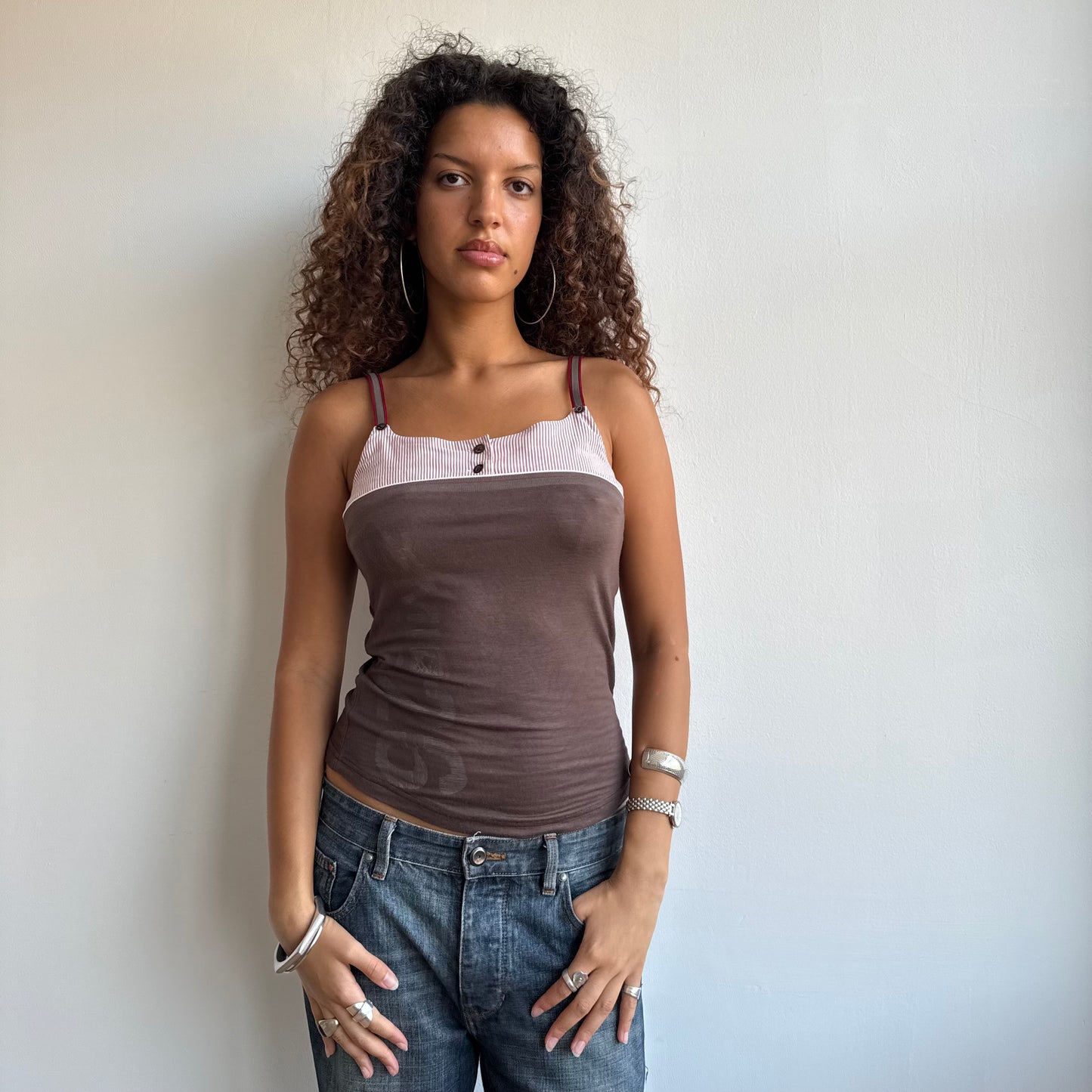 Brown stripe cami top - Size M