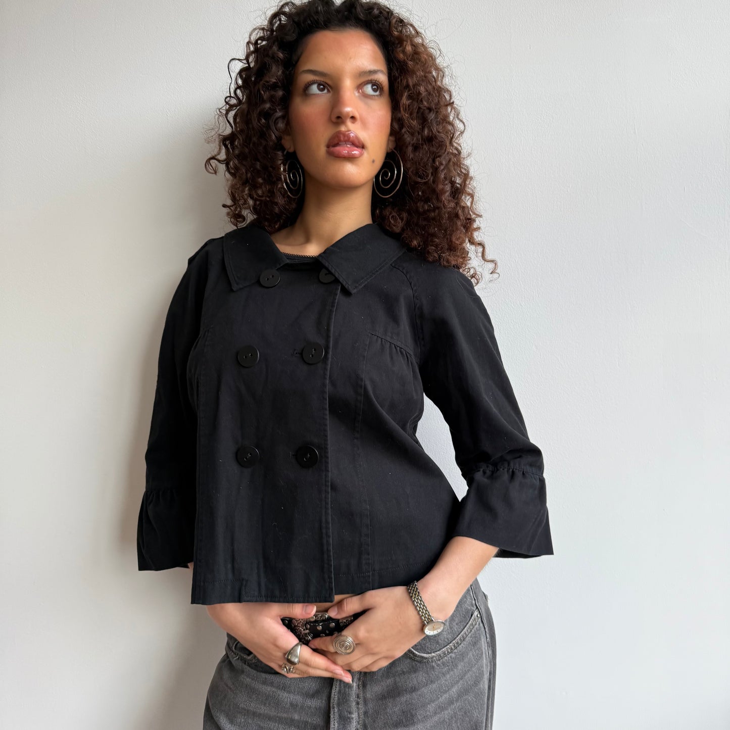 Black pleat peacoat - Size M