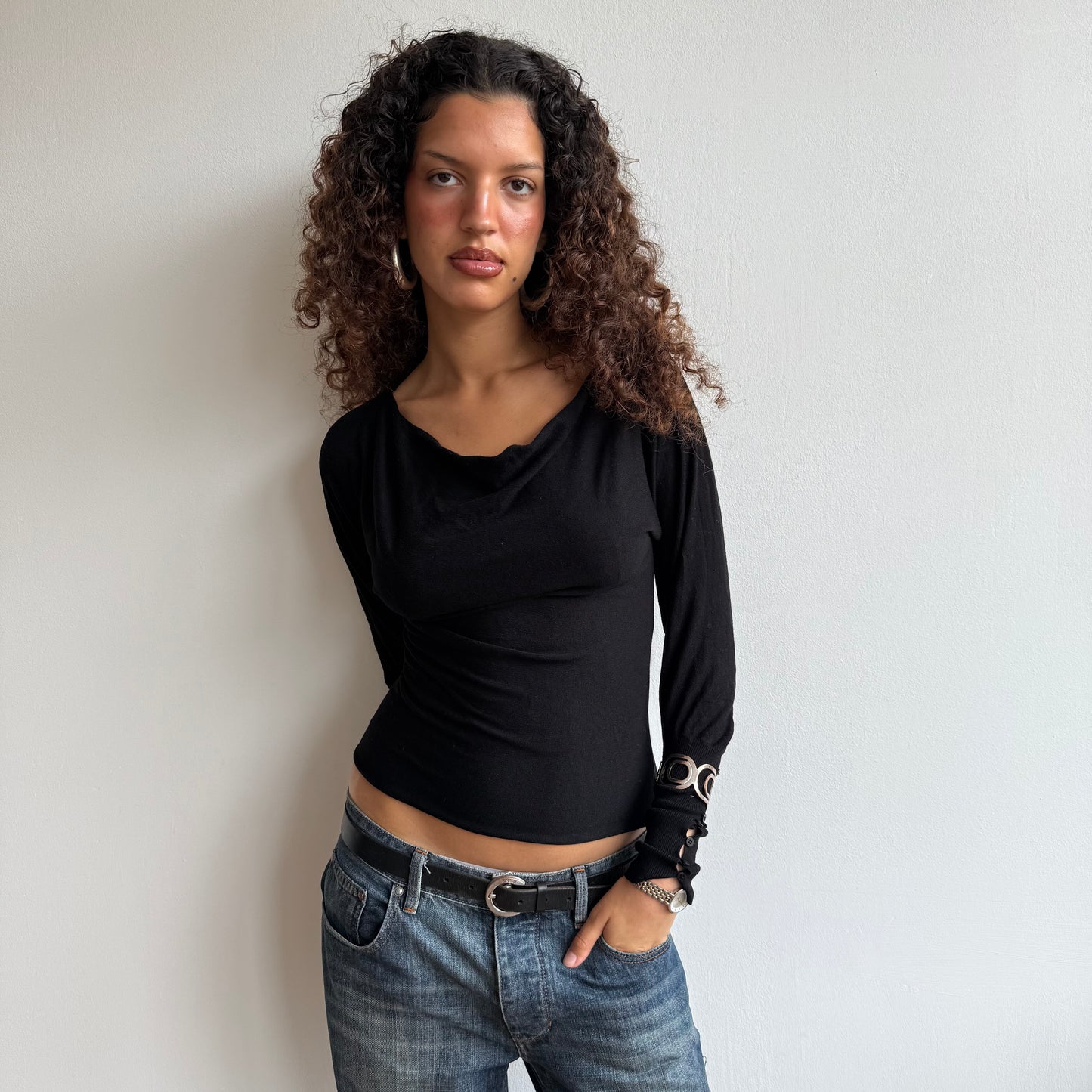 Black slouchy button jumper - Size S
