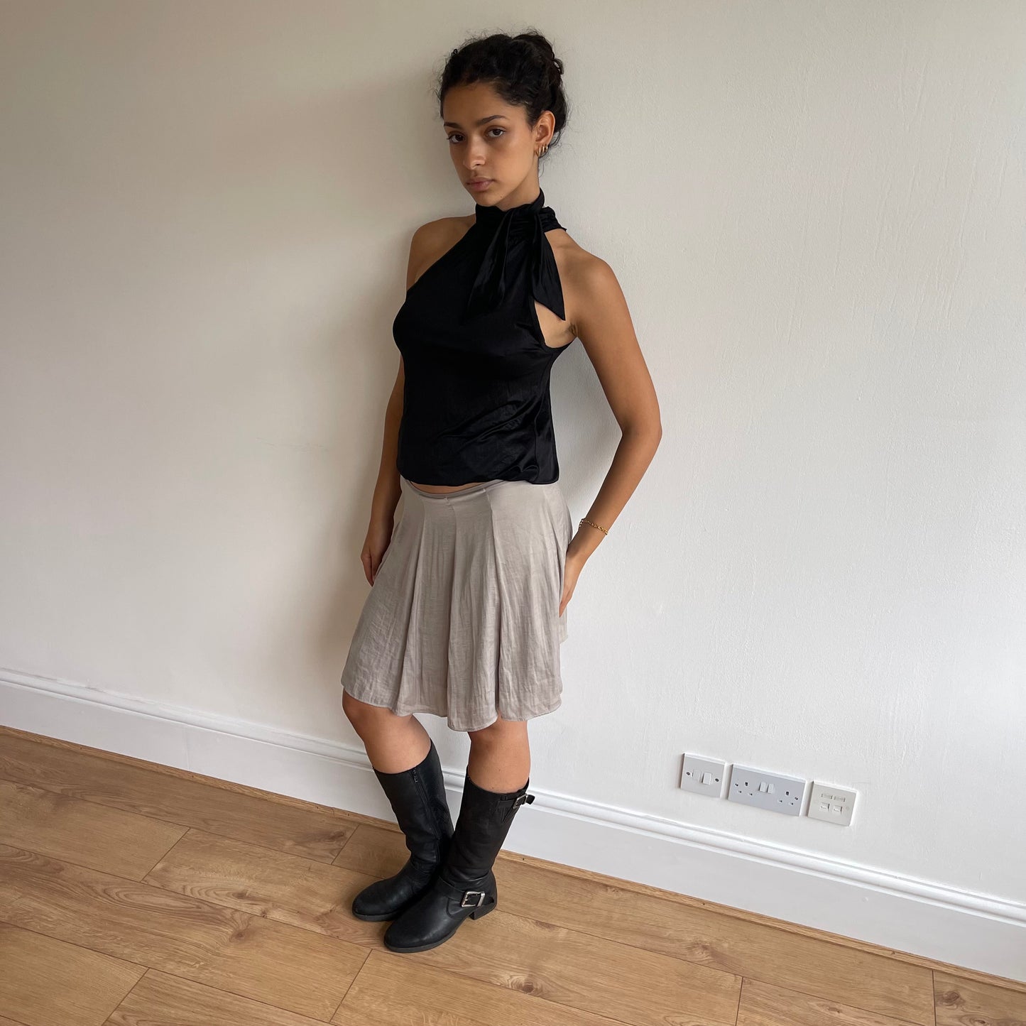Grey silk midi skirt - Size S