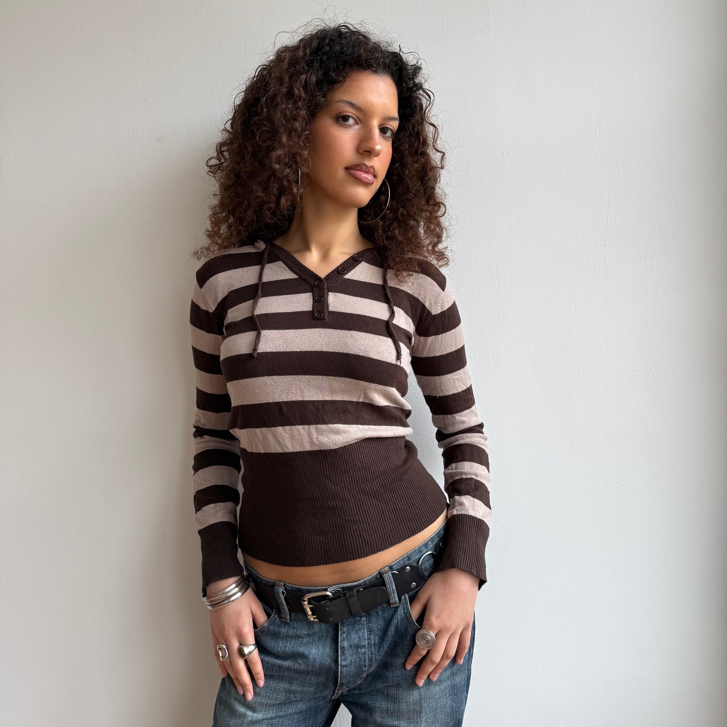 Brown striped hoodie - Size M