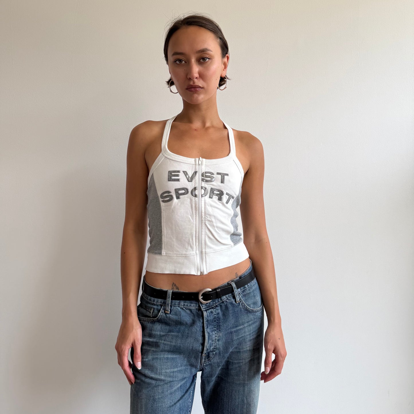 Grey + white sporty halter top - Size S