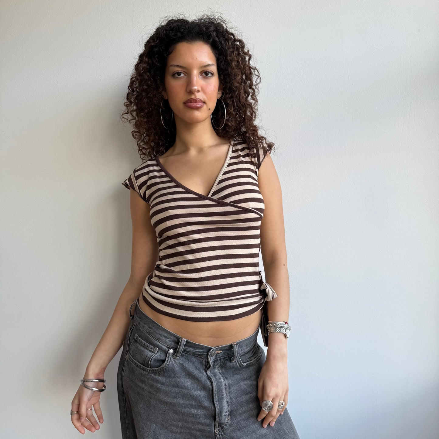 Brown and beige stripe top - Size S