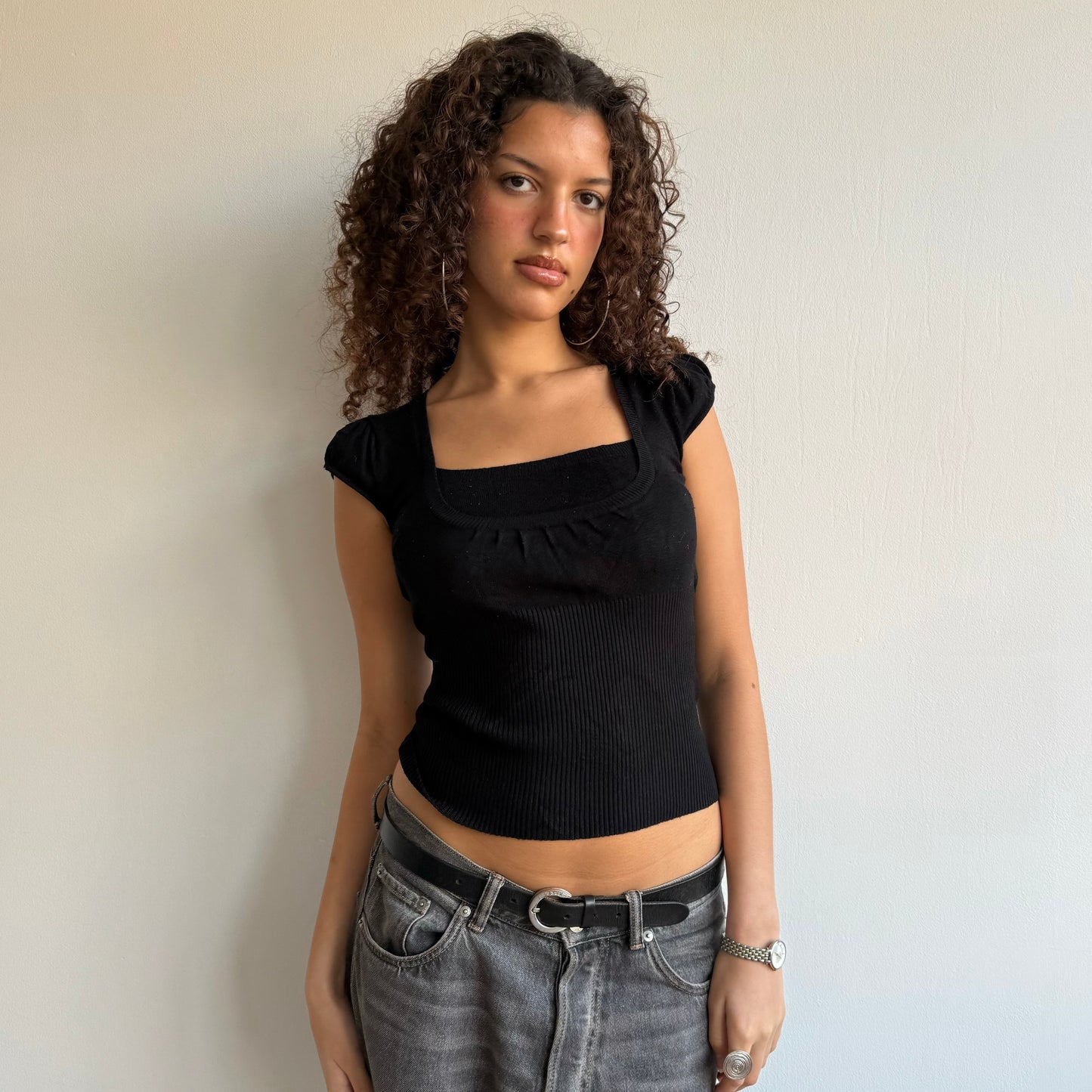 Black knit tie-back top - Size S