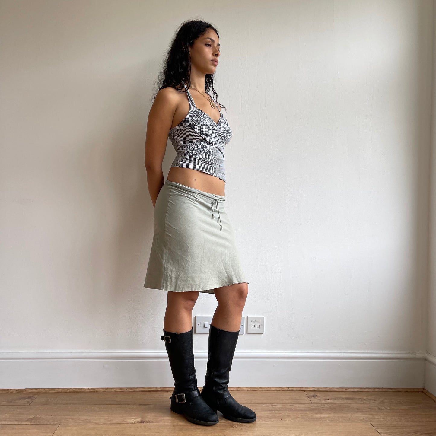 Green linen midi skirt - Size S