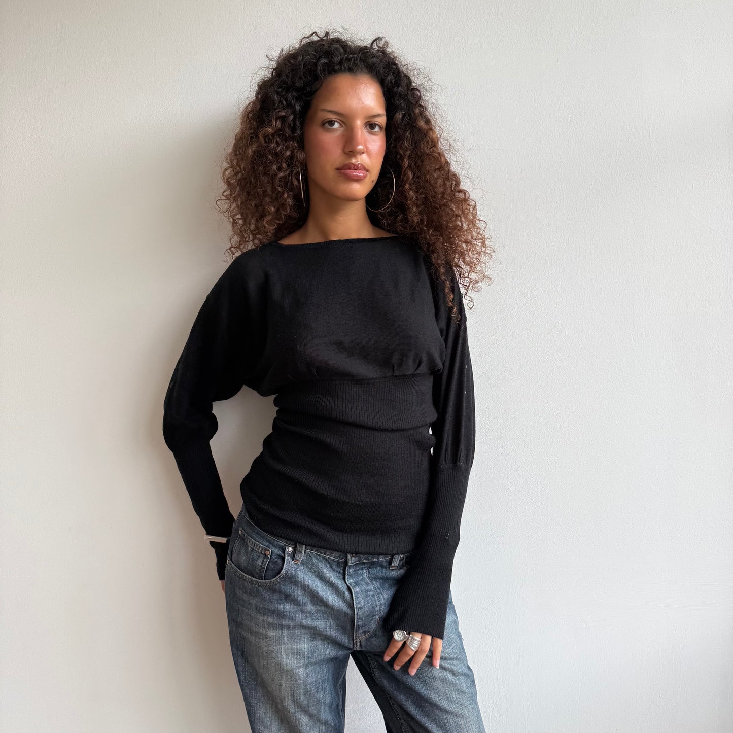 Black slouchy button arm knit - Size S