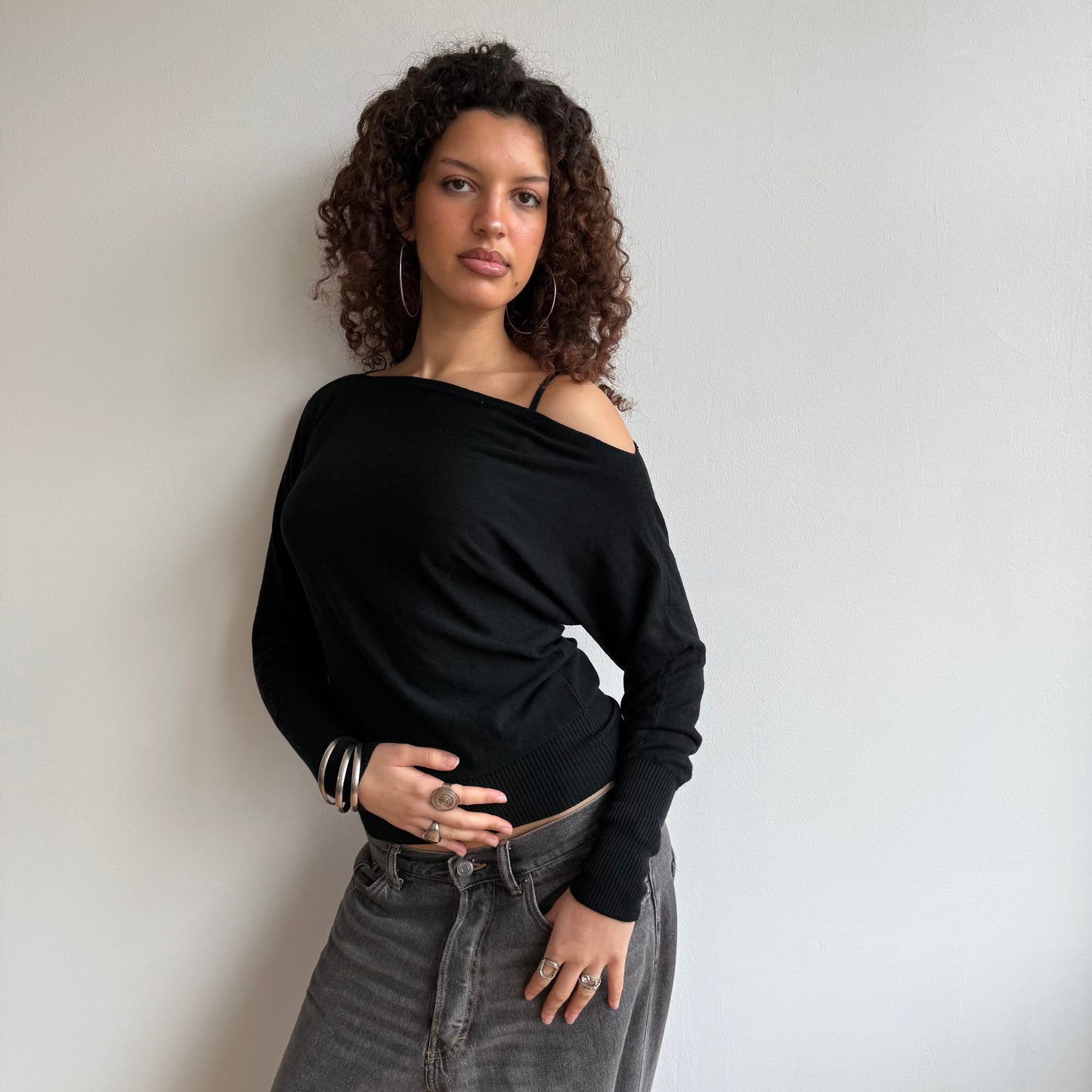 Black slouchy knit jumper - Size S/M