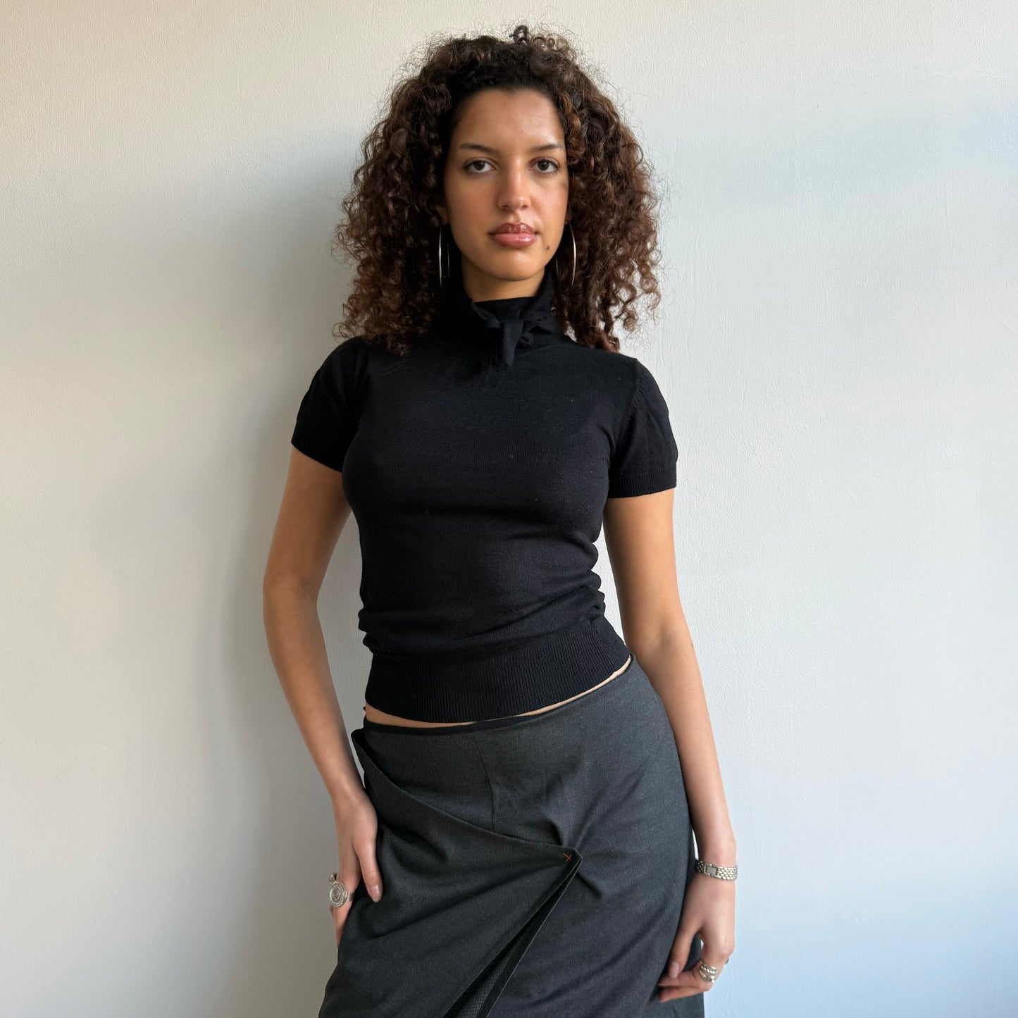 Black neck tie knit - Size S