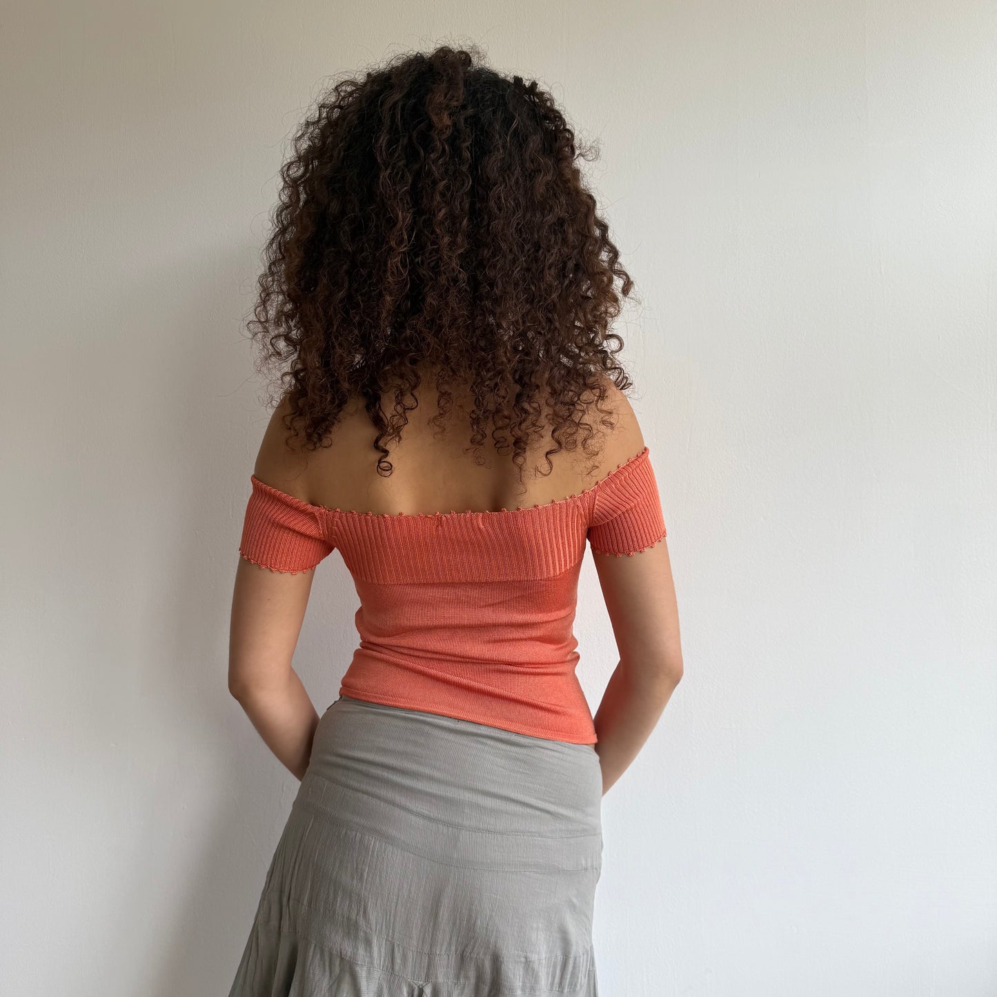 Orange knit bardot top - Size XS