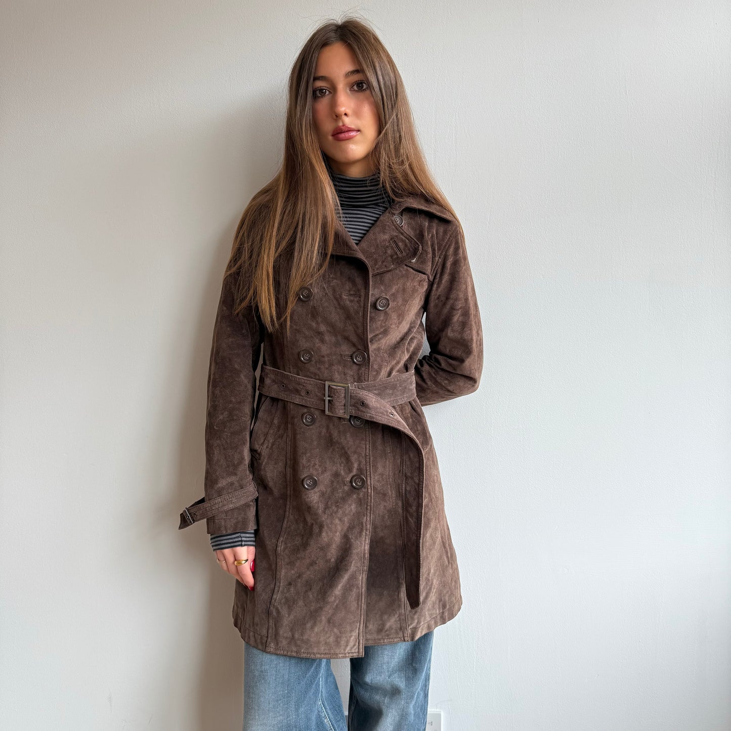 Brown suede trench coat - Size S