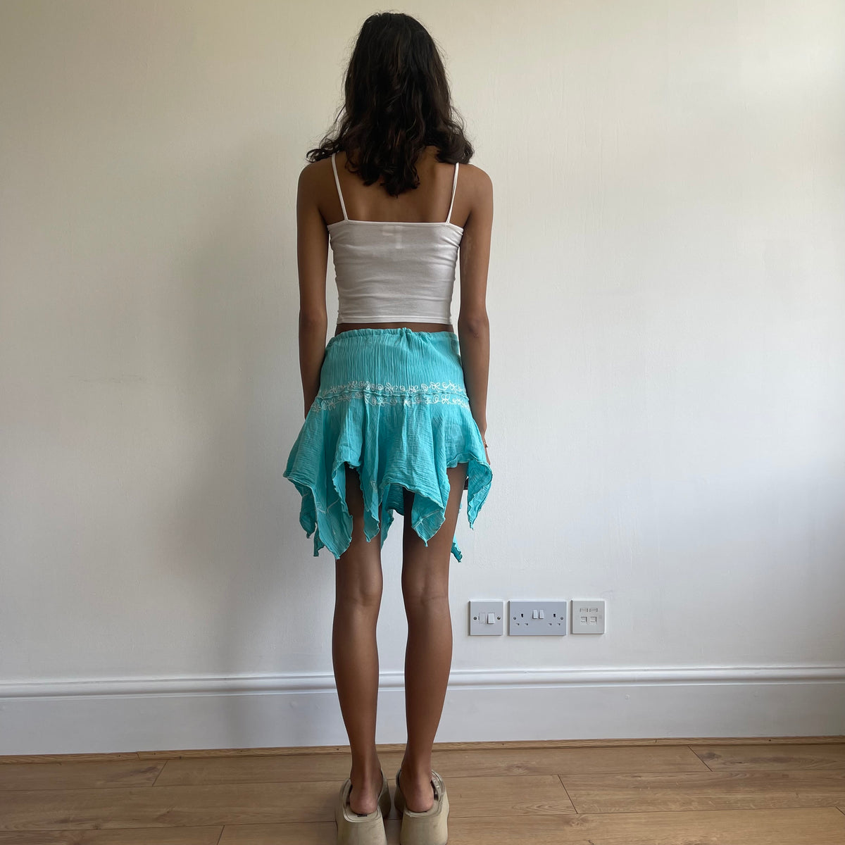Turquoise asymmetric skirt - Size S