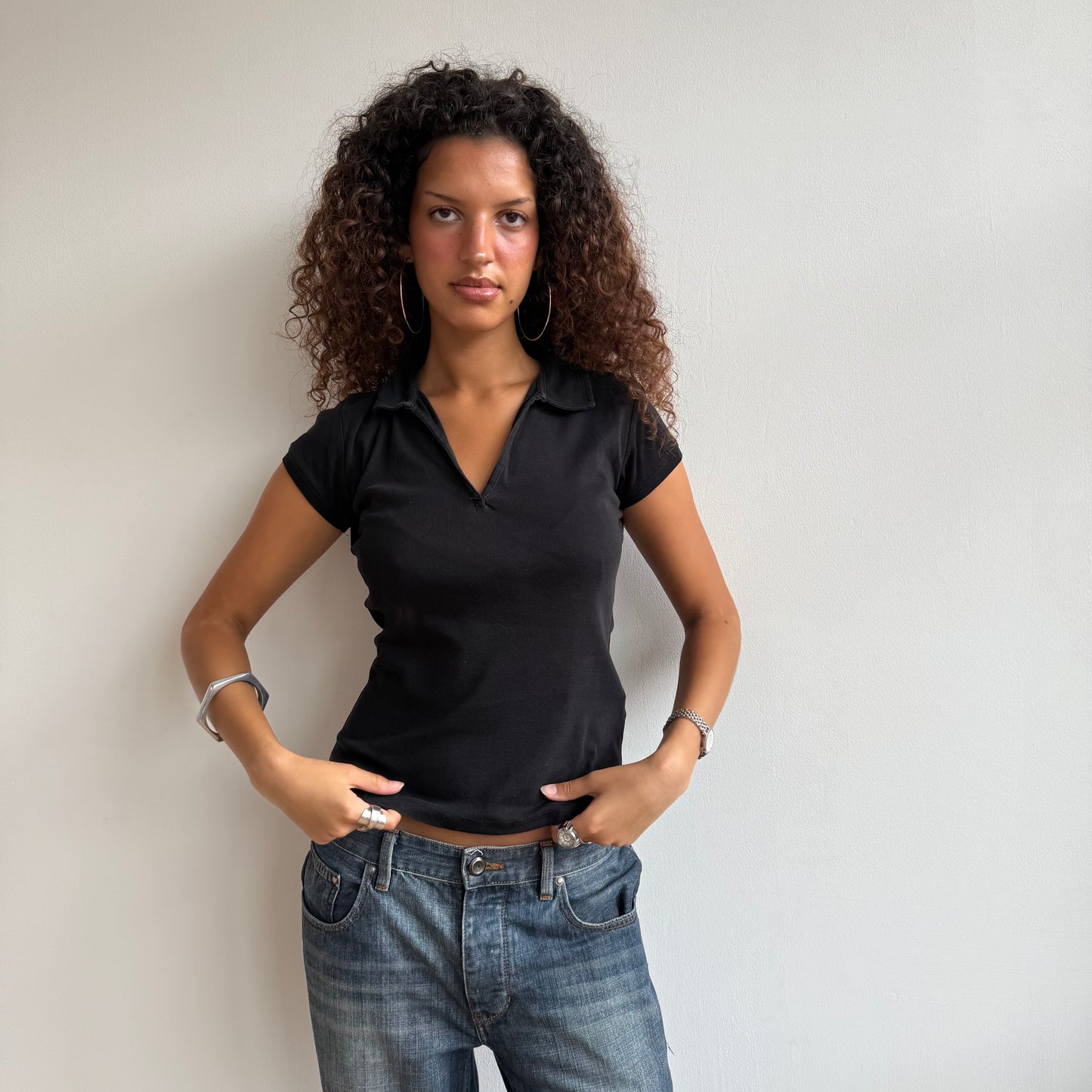 Black polo top - Size M