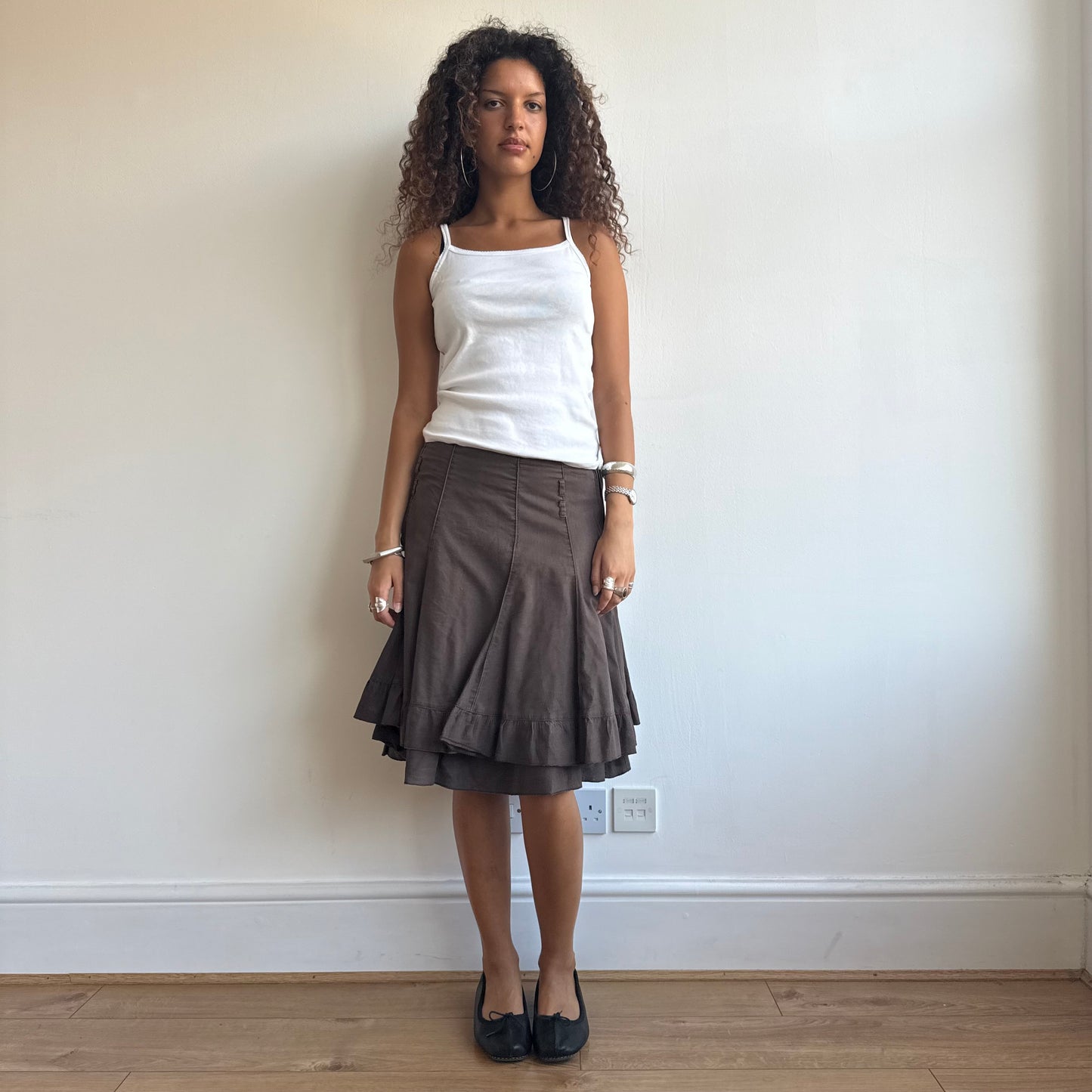 Brown linen ruffle skirt - Size S