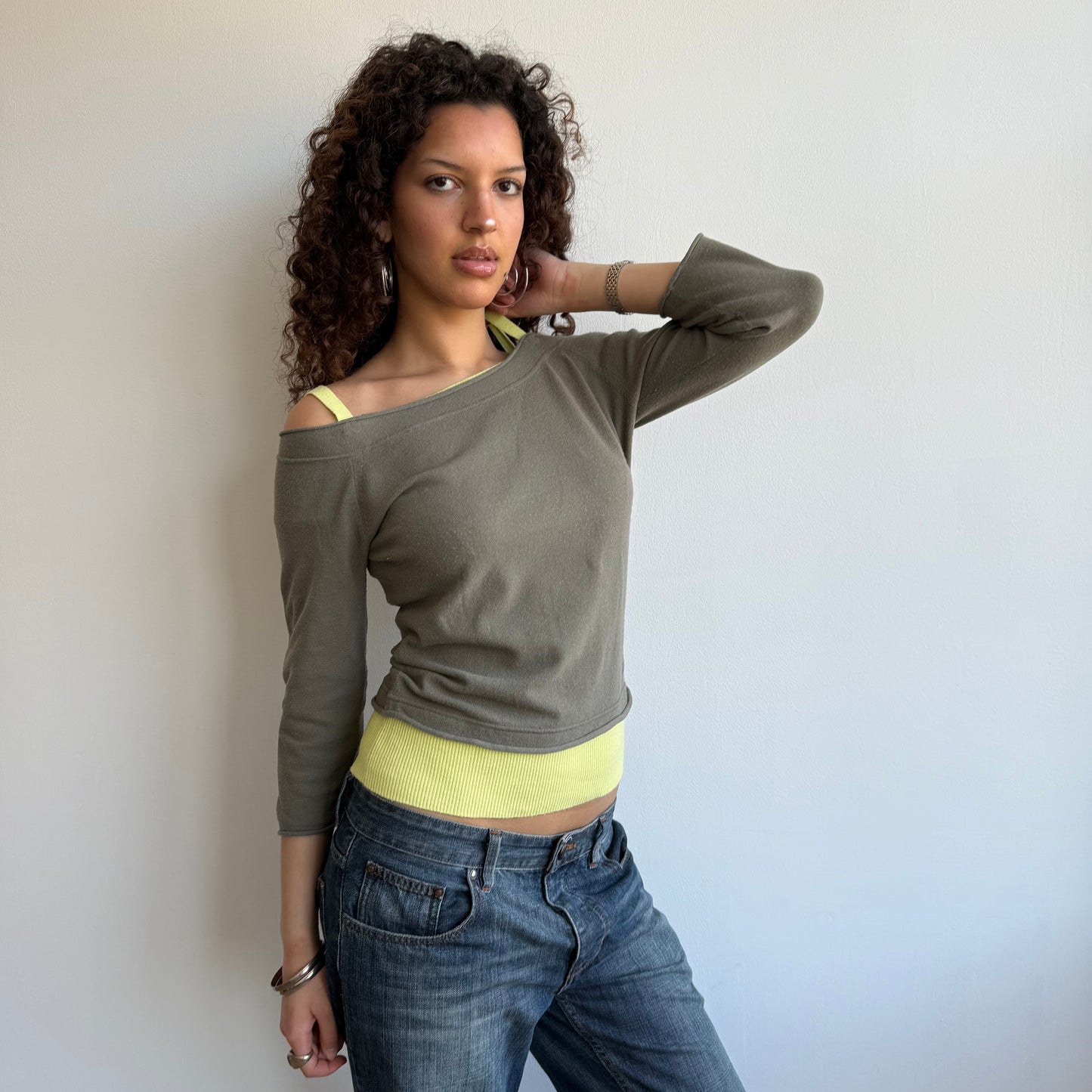 Yellow + brown double layer knit - Size S/M