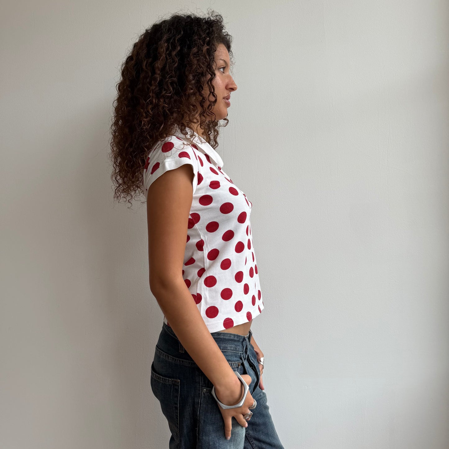 Red polka dot Lacoste polo - Size S/M
