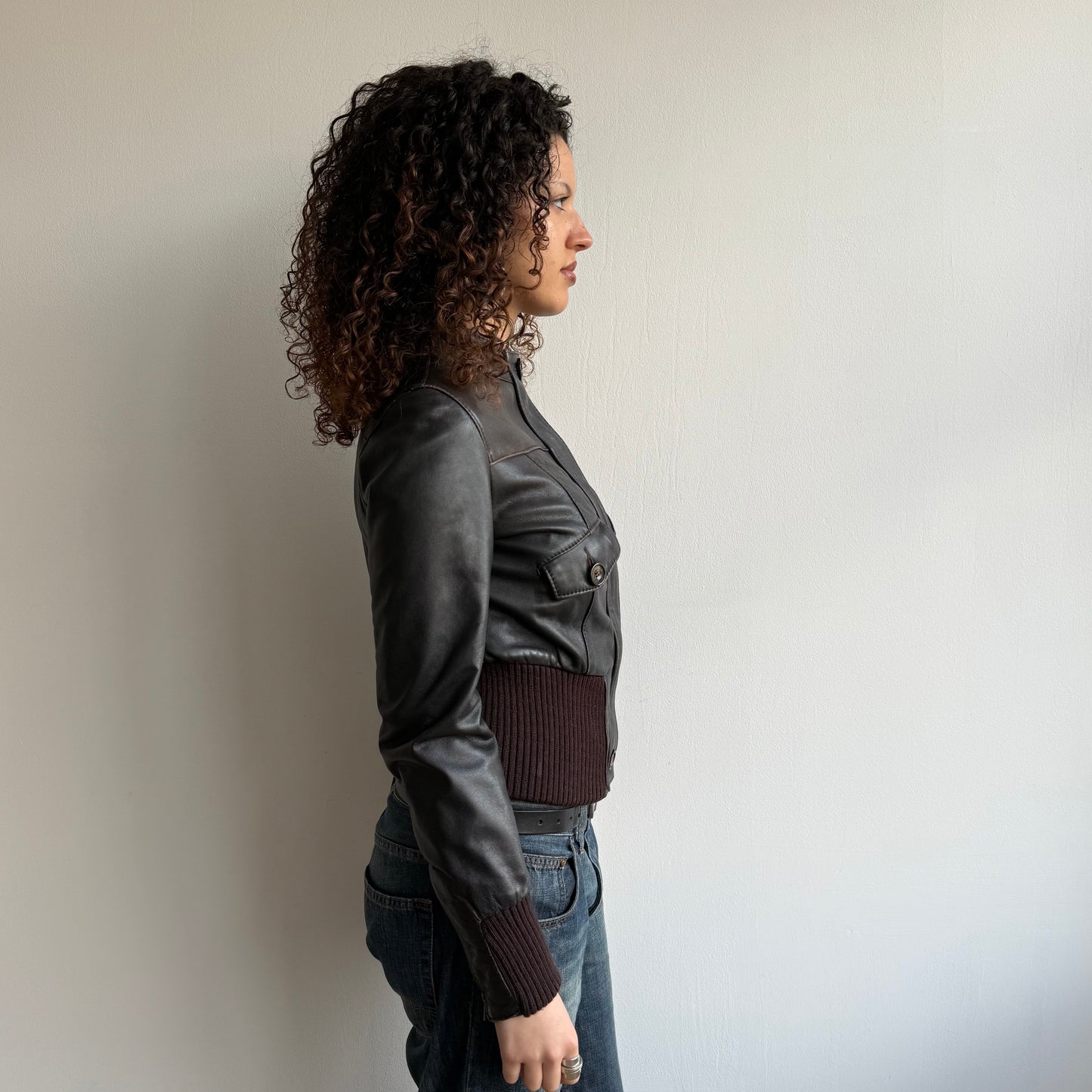 Brown leather buckle jacket - Size S