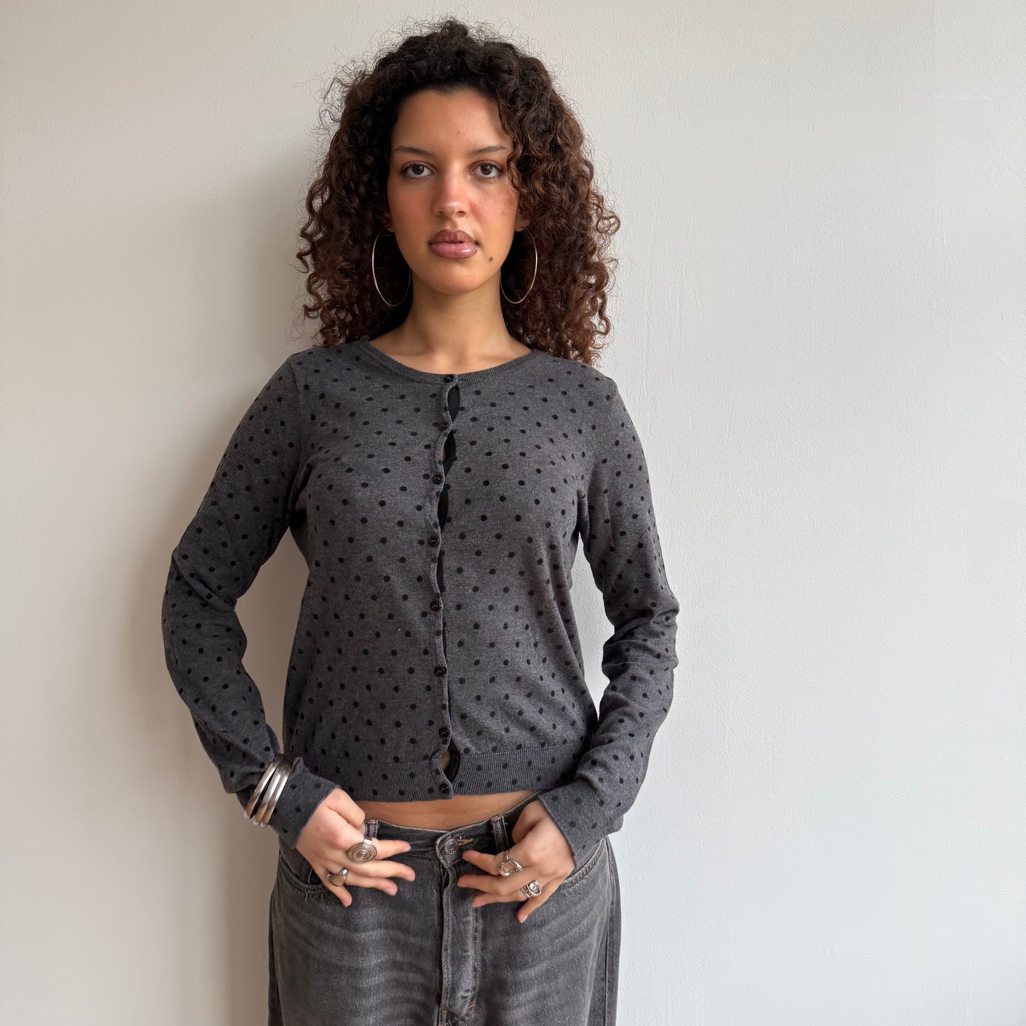 Dark grey polka dot cardi - Size M
