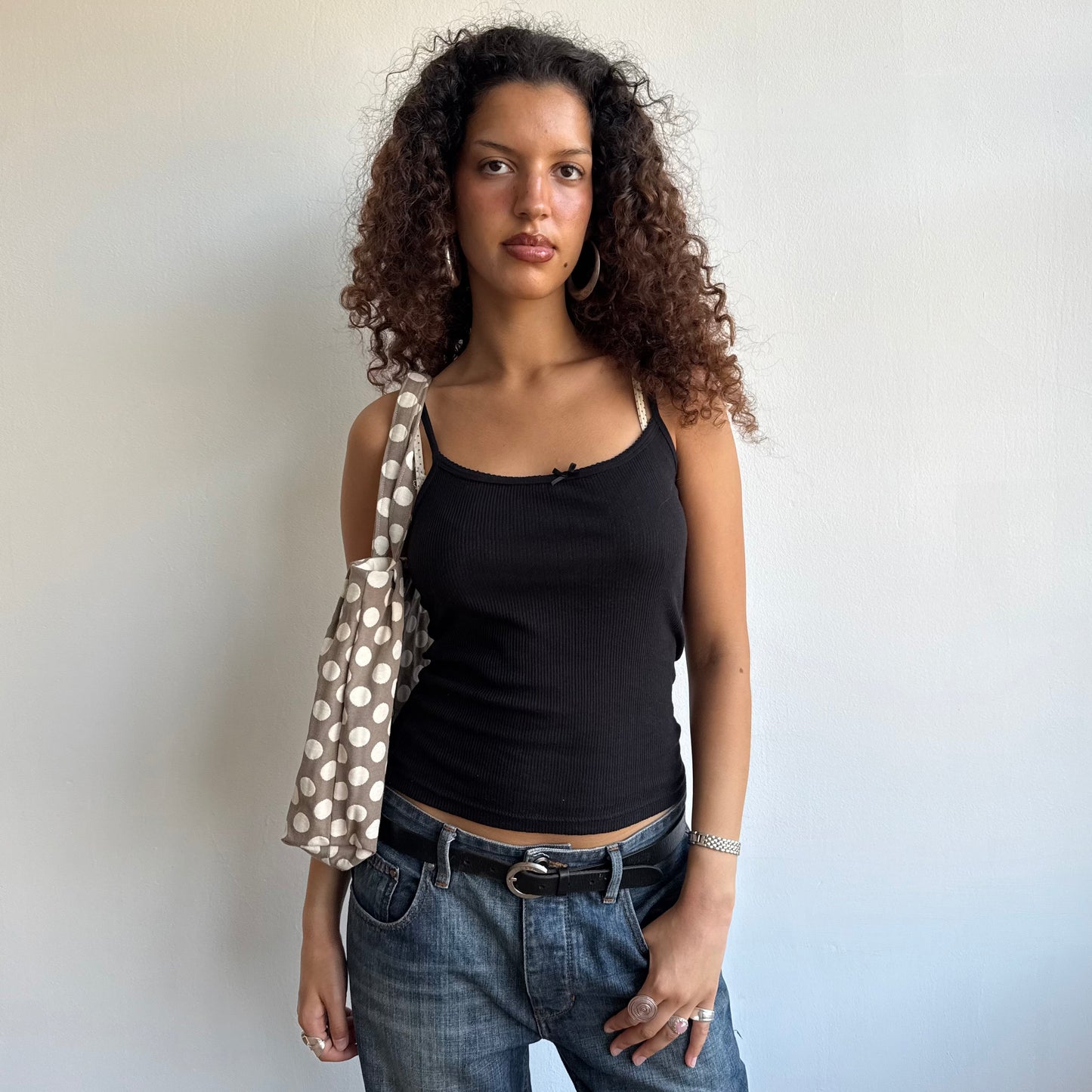 Taupe polka dot bag