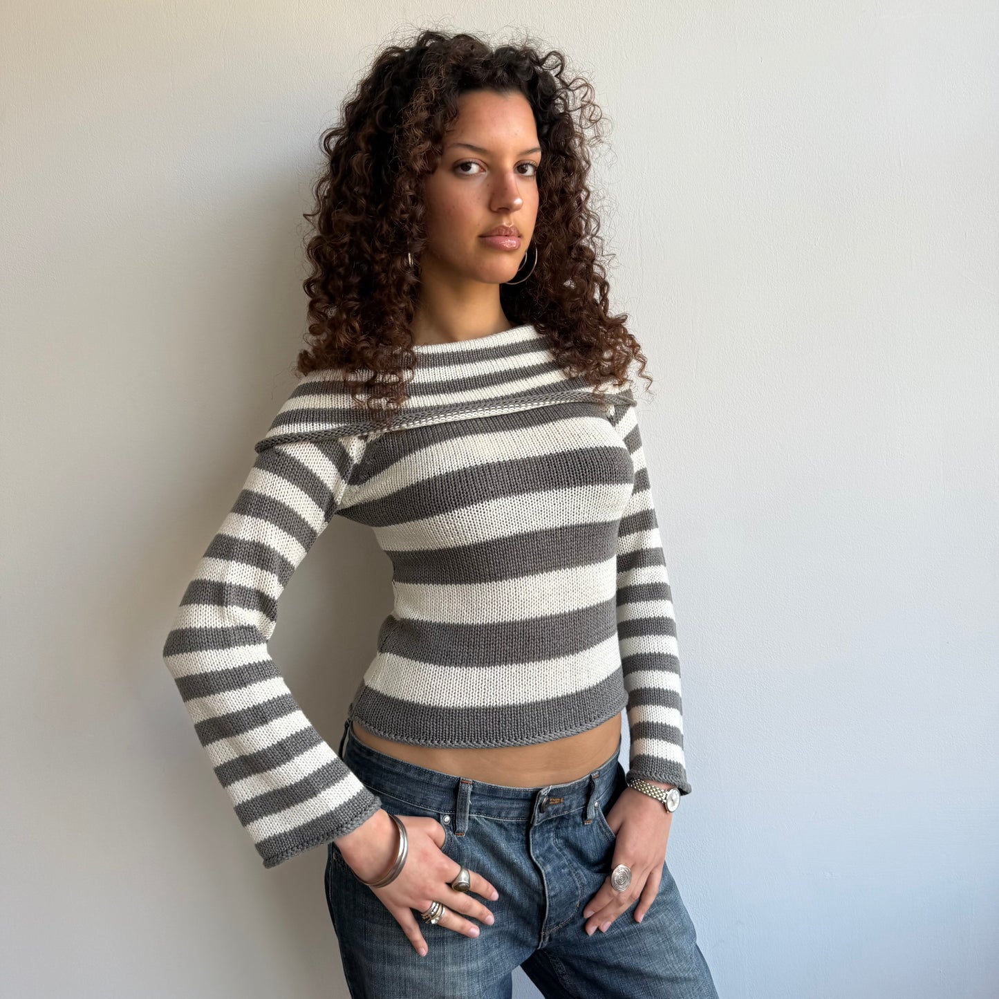 Grey stripe bardot knit - Size S