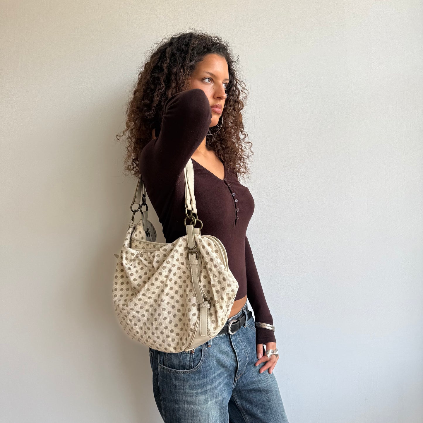 Cream polka dot bag