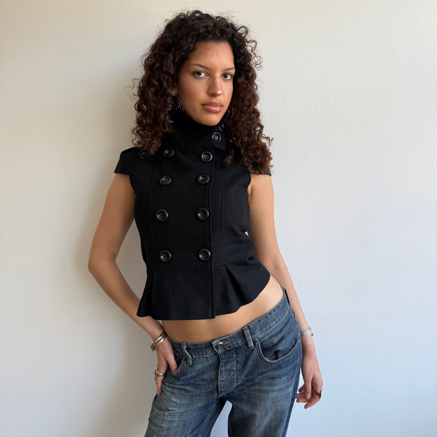 Black short sleeve peacoat - Size S/M