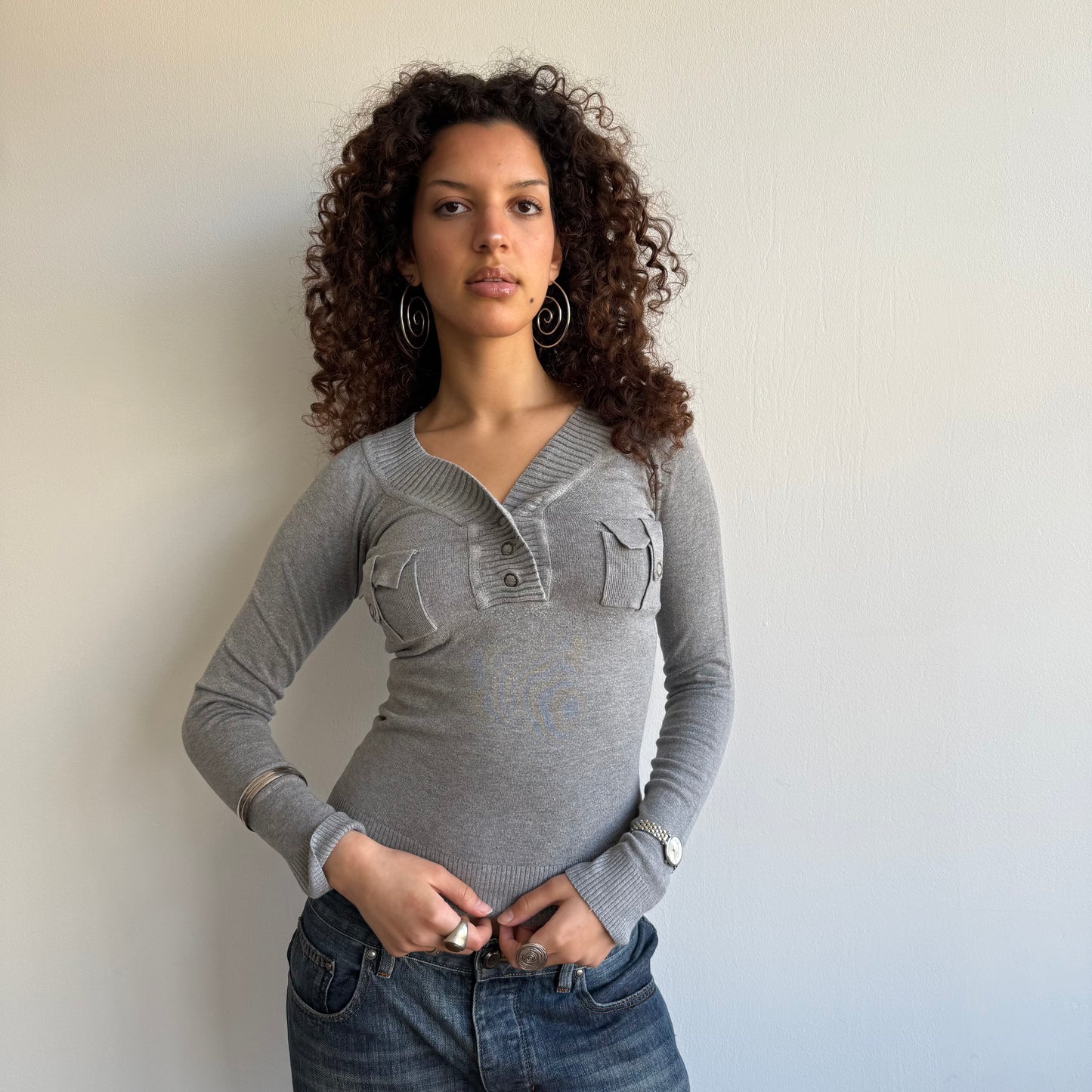 Grey v-neck knit - Size S