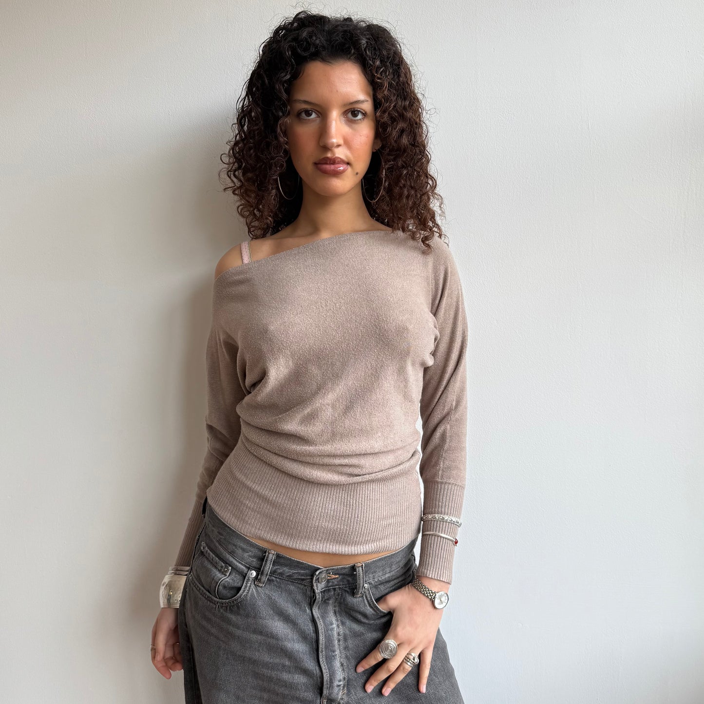 Beige slouchy knit jumper - Size S-M